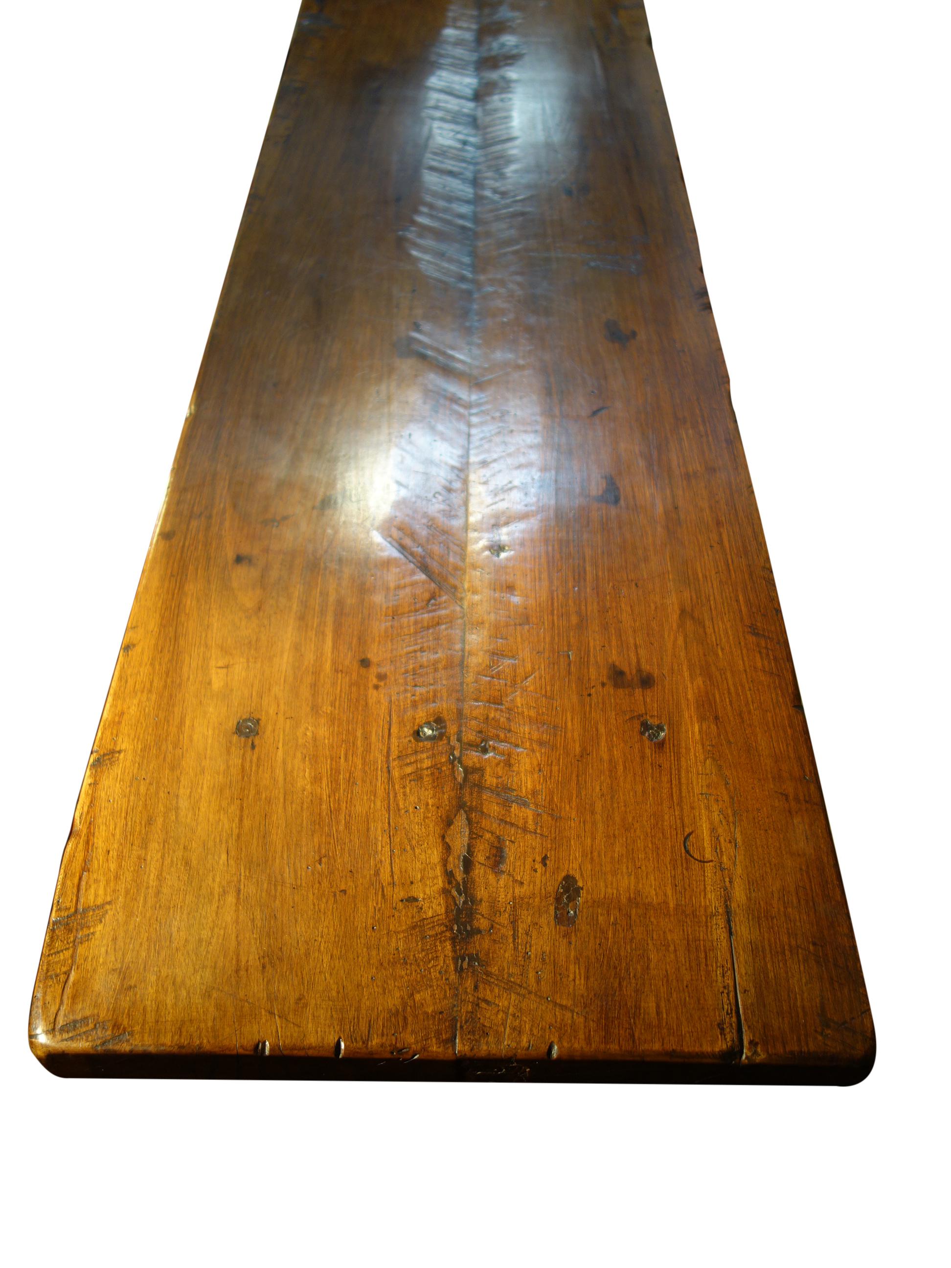 19th Century Italian Walnut Refectory Table with Carved Crosspiece Circa 1840 6
