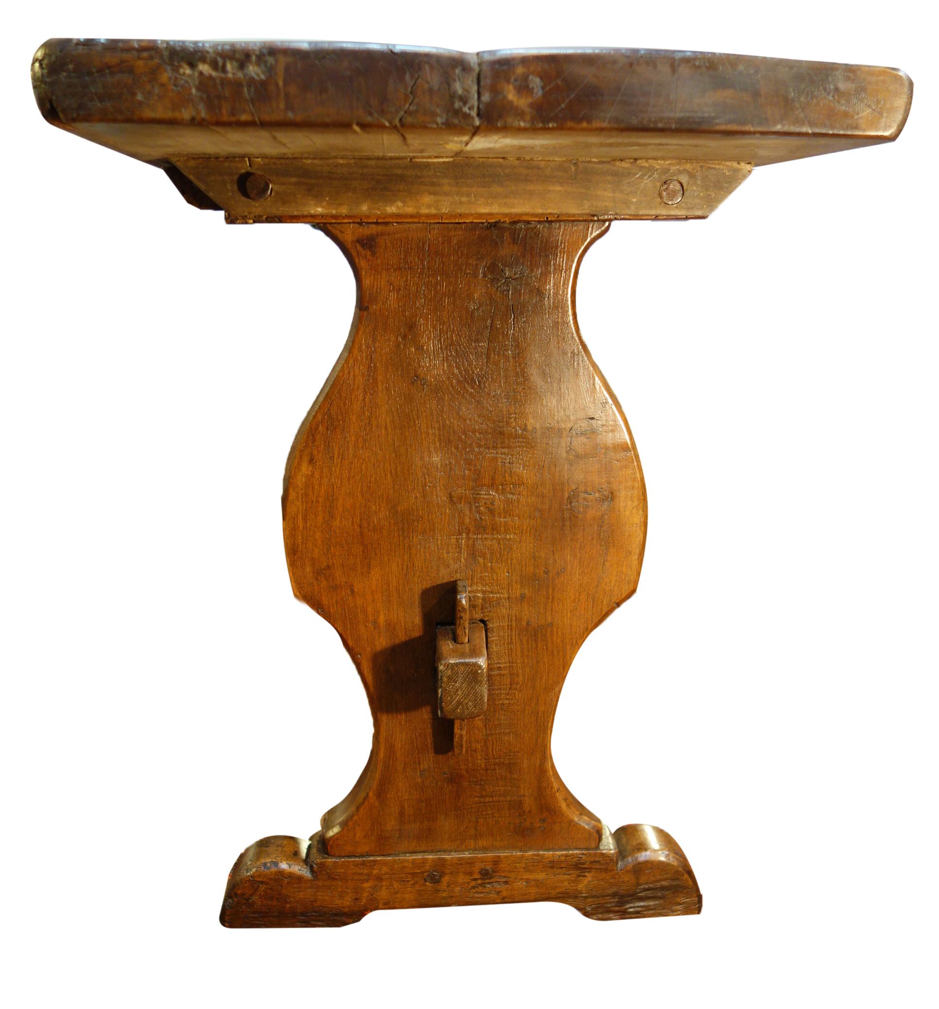 Baroque 19th Century Italian Walnut Refectory Table with Carved Crosspiece Circa 1840