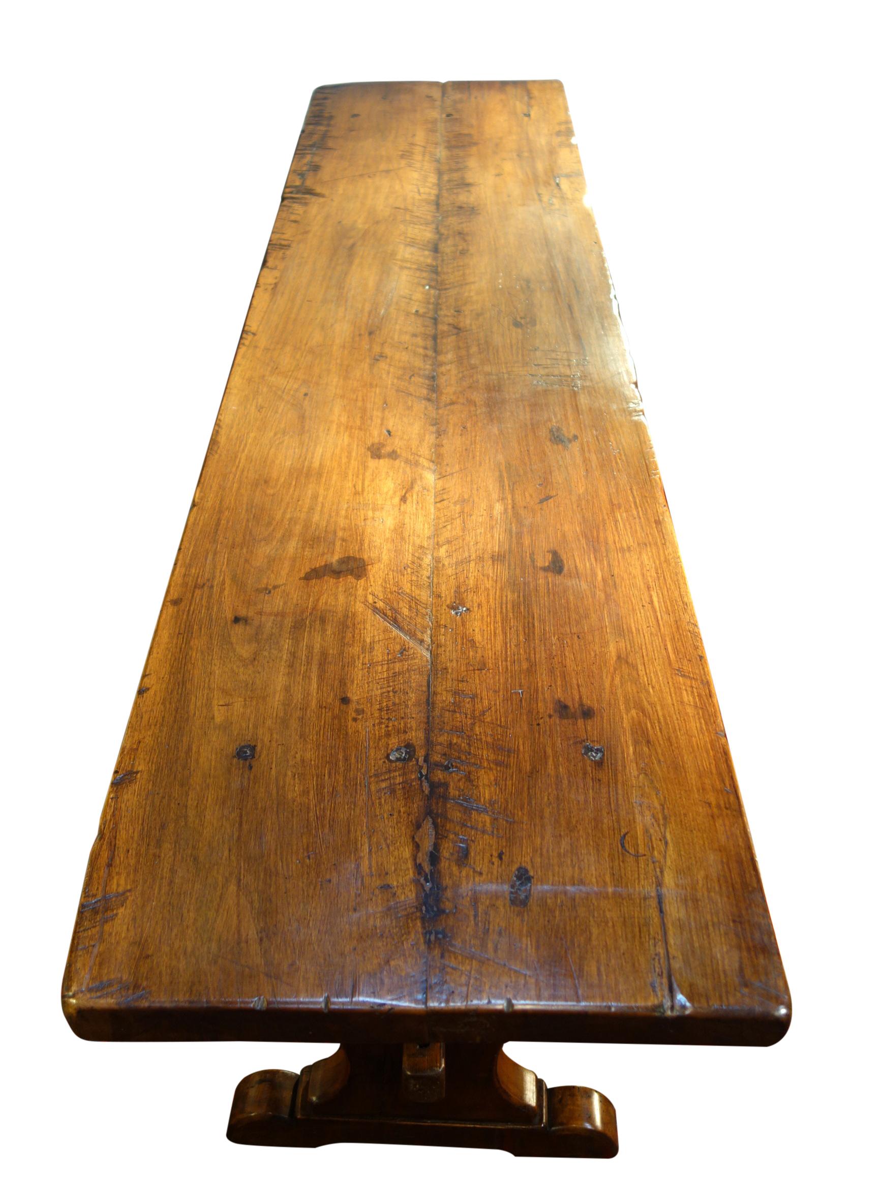 19th Century Italian Walnut Refectory Table with Carved Crosspiece Circa 1840 2