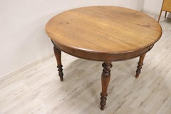 19th Century Italian Walnut Round Extendable Antique Dining Room Table
