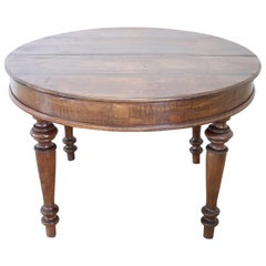 Antique 19th Century Italian Walnut Round Extendable Dining Room Table