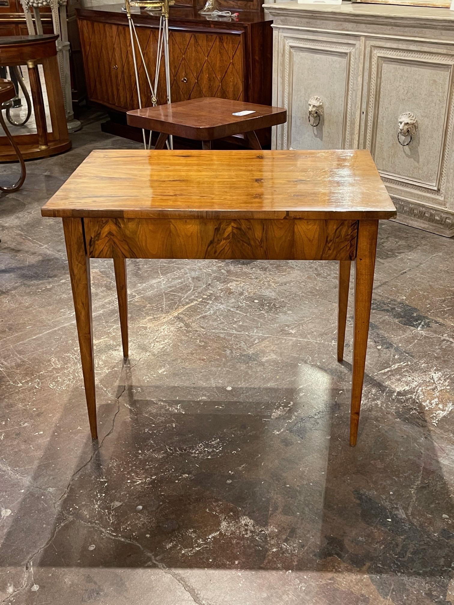Handsome 19th century Italian walnut side table with one drawer. Beautiful polish on this lovely piece. A stylish addition!