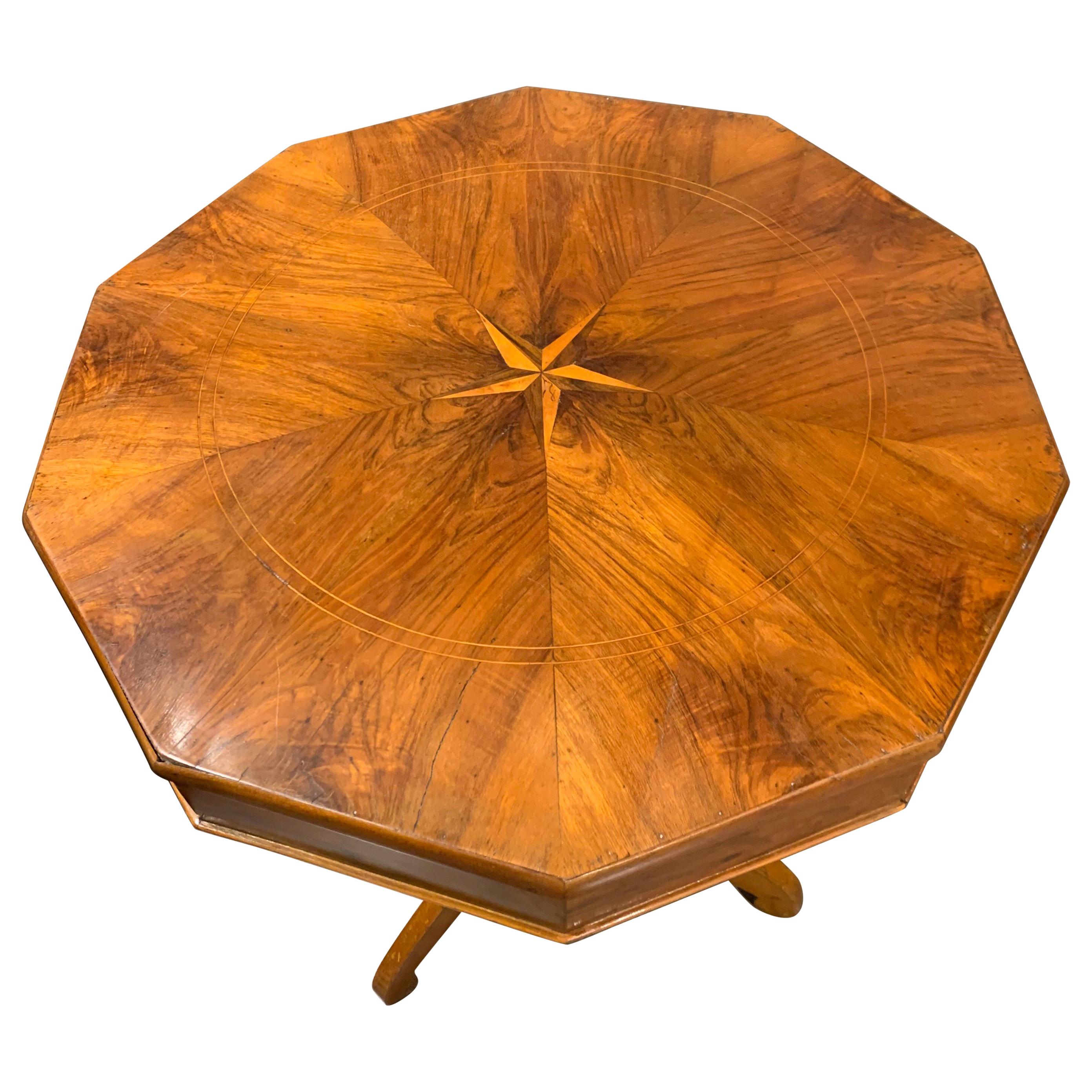Beautiful 19th century Northern Italian walnut side table with star inlay. Very fine finish on this marvelous table!