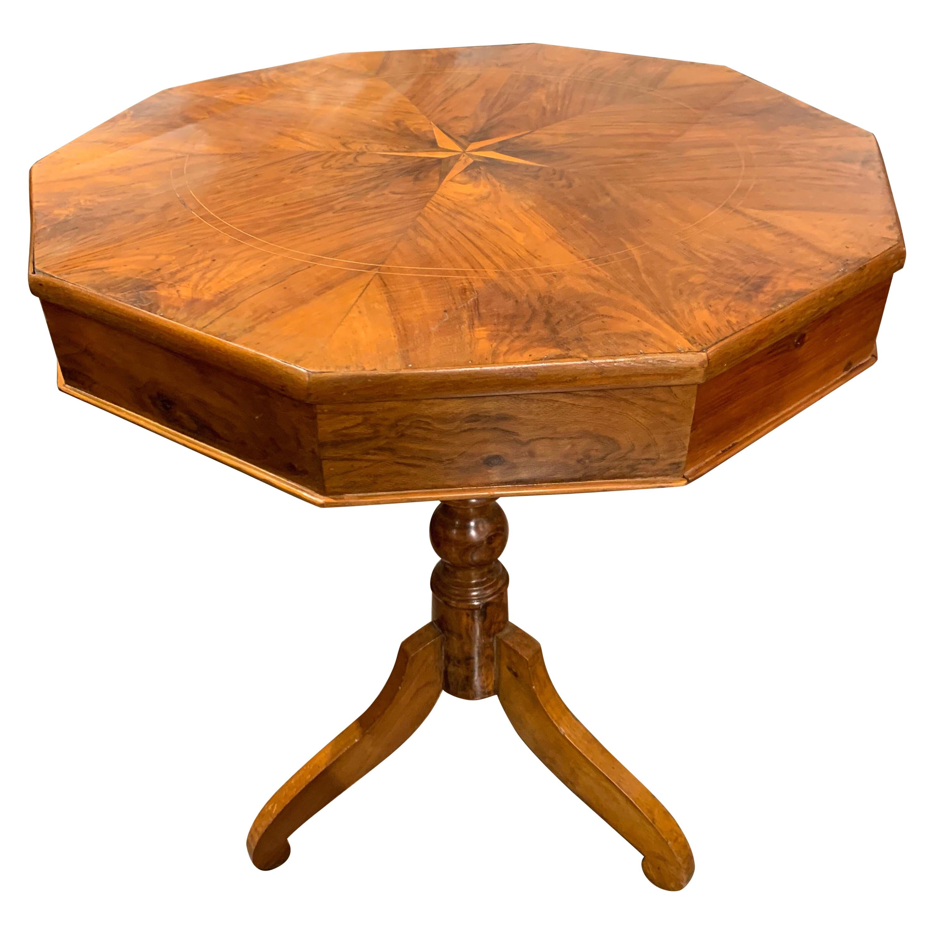 19th Century Italian Walnut Side Table with Star Inlay