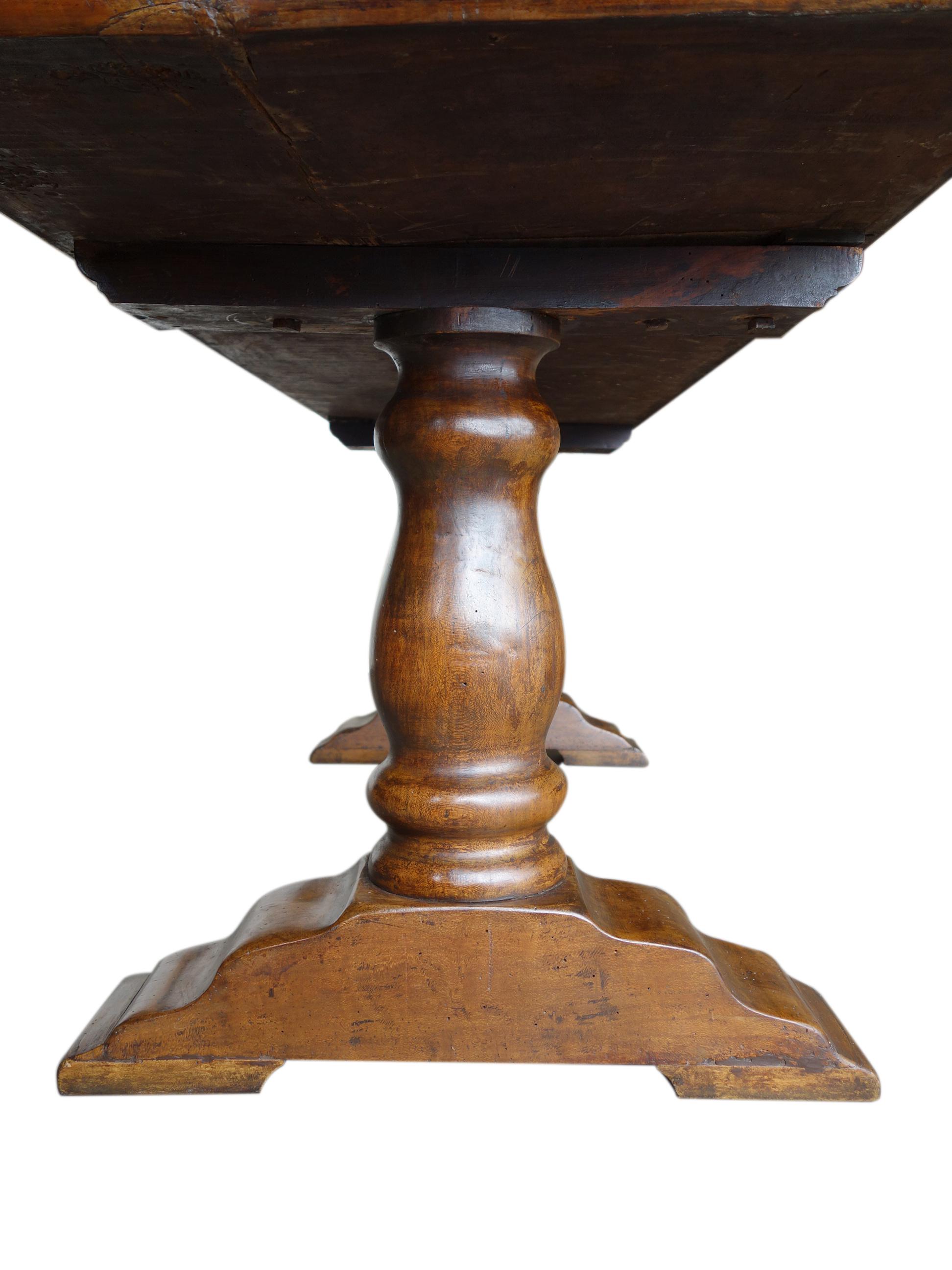 19th Century Italian Walnut Single Slab Boccia Trestle Table, Tuscany circa 1860 For Sale 1
