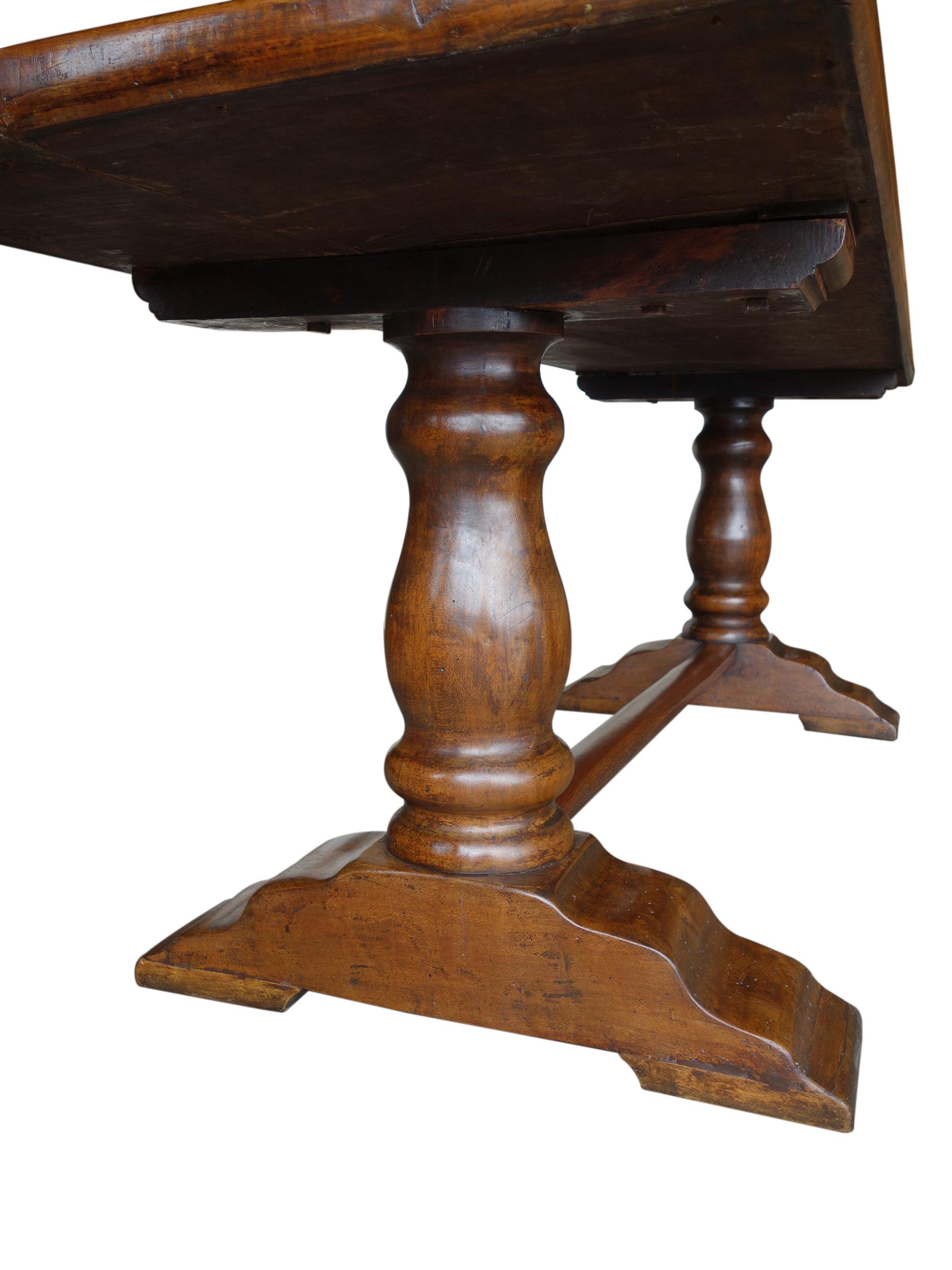 19th Century Italian Walnut Single Slab Boccia Trestle Table, Tuscany circa 1860 For Sale 2