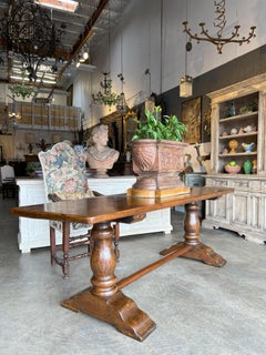 19th Century Italian Walnut Single Slab Boccia Trestle Table, Tuscany circa 1860