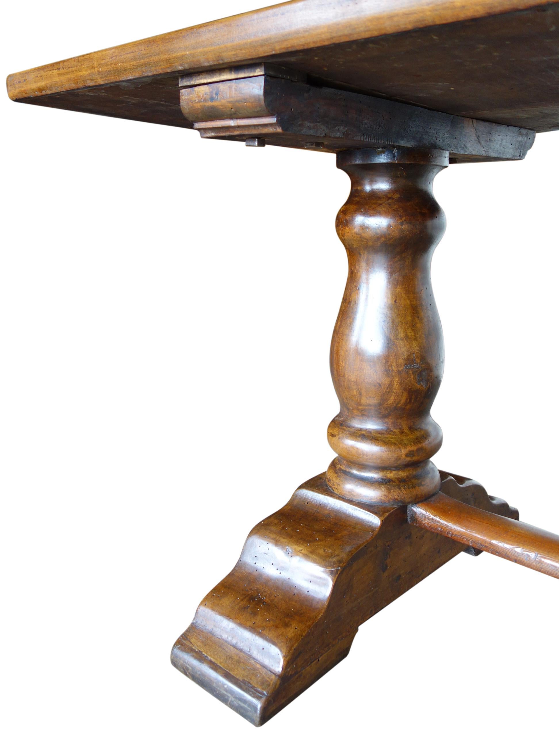 19th Century Italian Walnut Single Slab Boccia Trestle Table, Tuscany circa 1860 For Sale 3