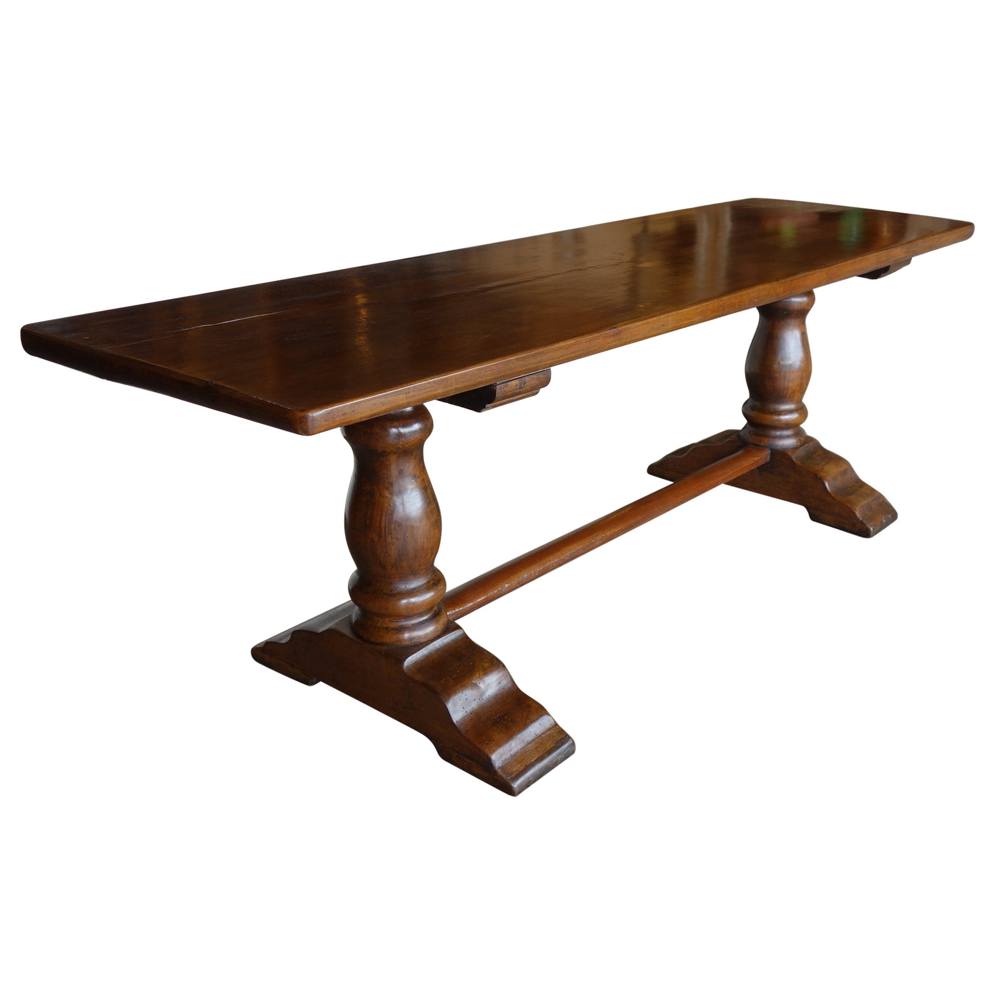 Mesa de caballete Boccia de una losa de nogal italiano del siglo XIX, Toscana circa 1860