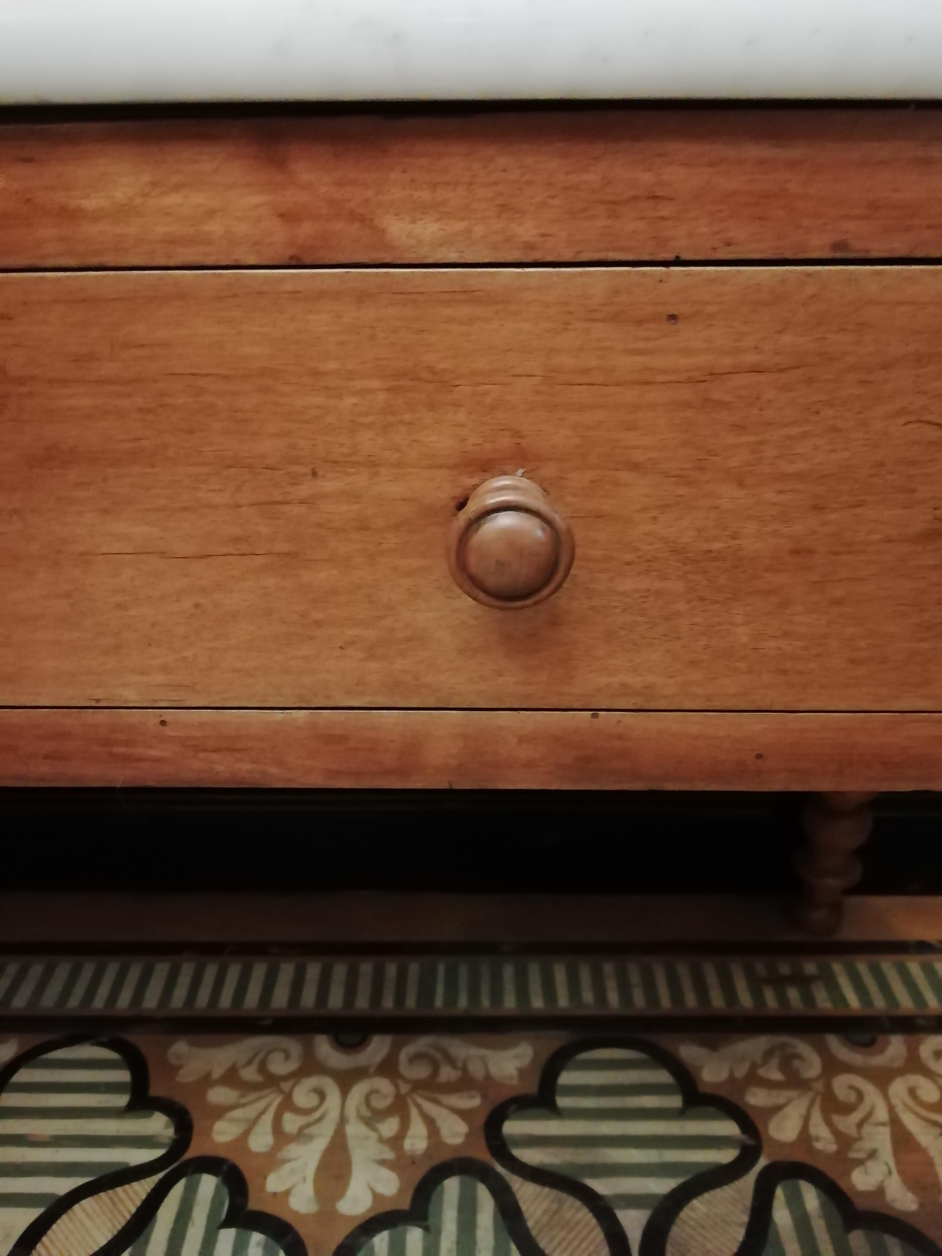 19th Century Italian Walnut Sink Cupboard with Carrara Marble Top, 1890s 4