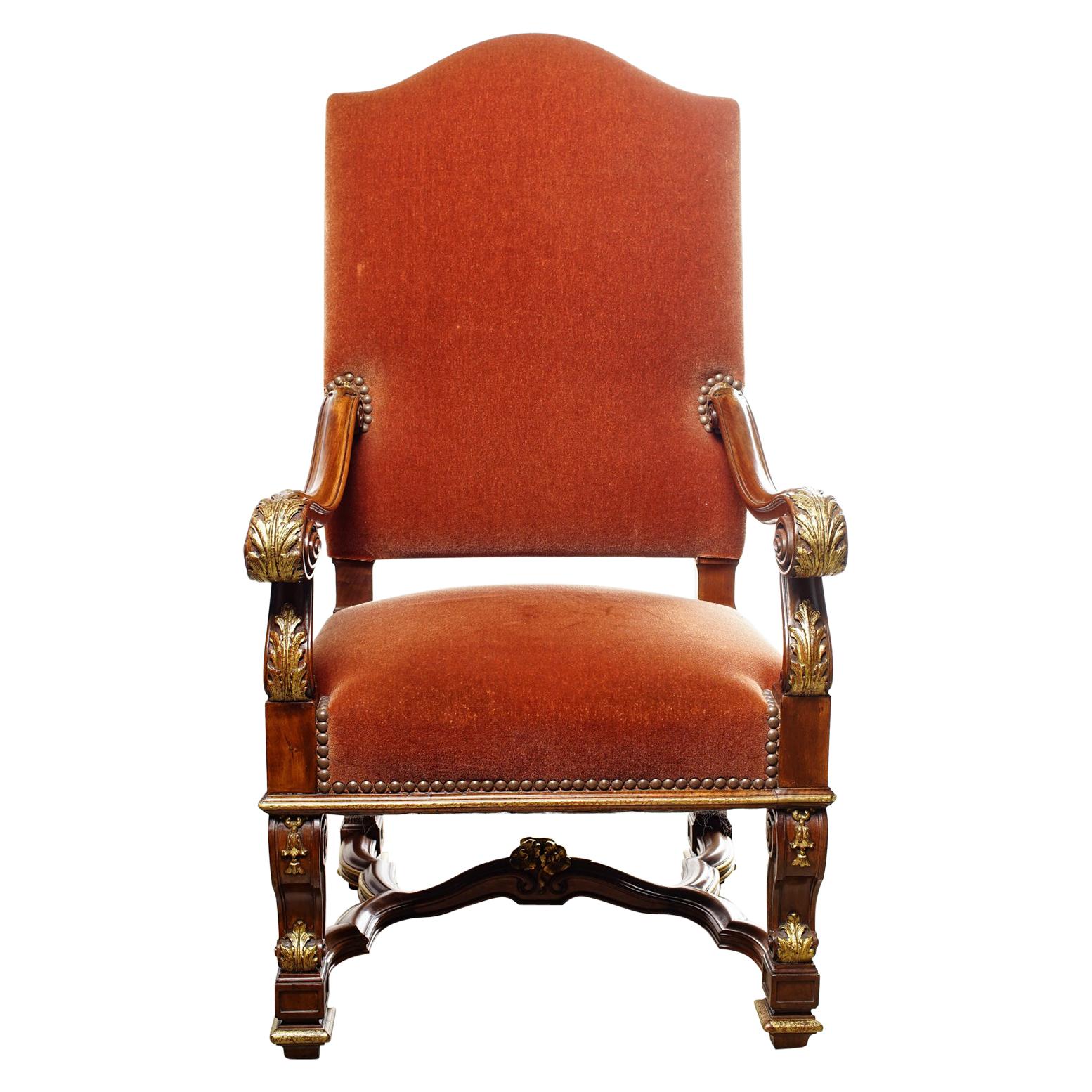 19th Century Italian Walnut Throne Chair