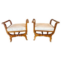 Antique 19th Century Italian Walnut Upholstered Benches