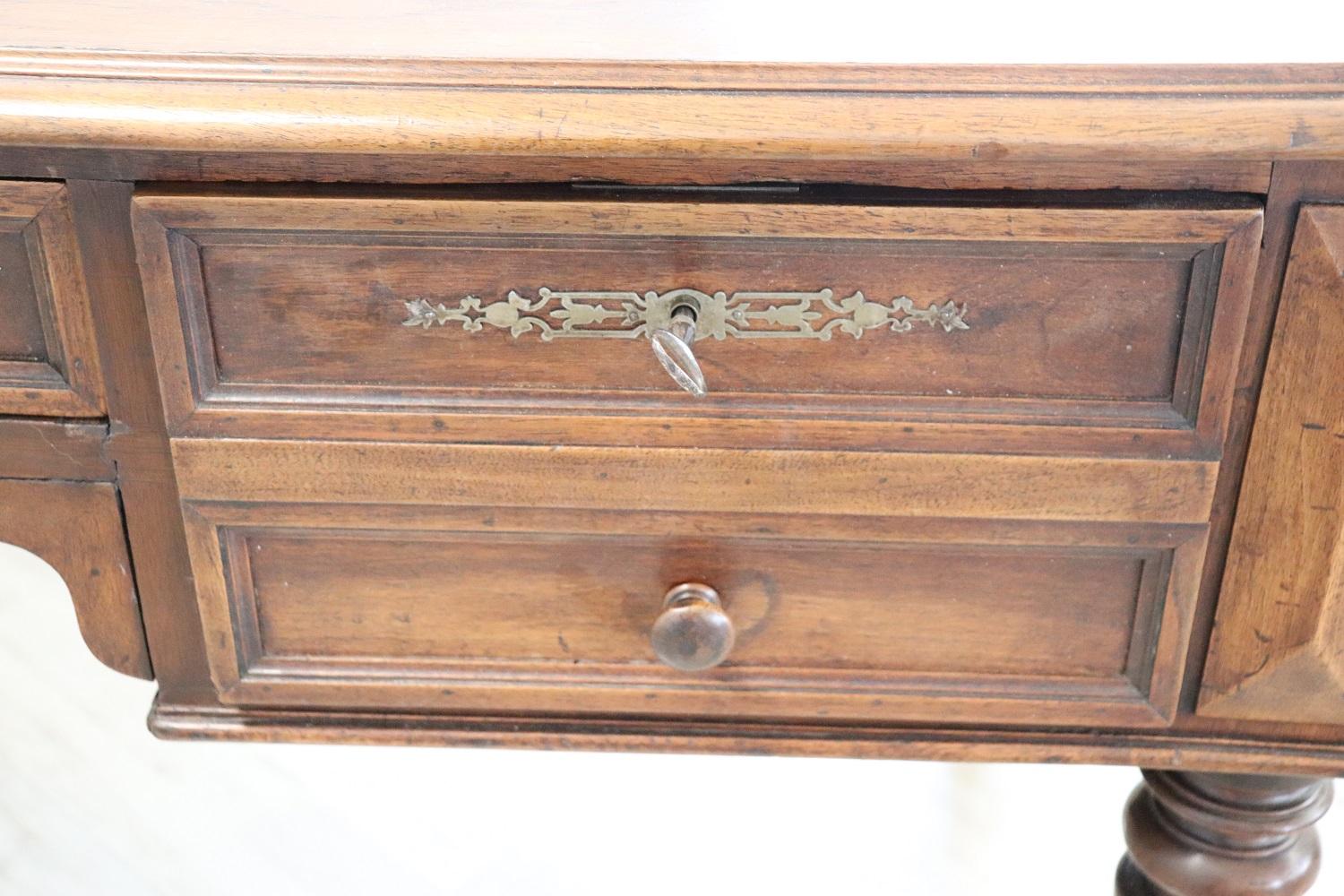 19th Century Italian Walnut Wood Antique Writing Desk, Restored 7