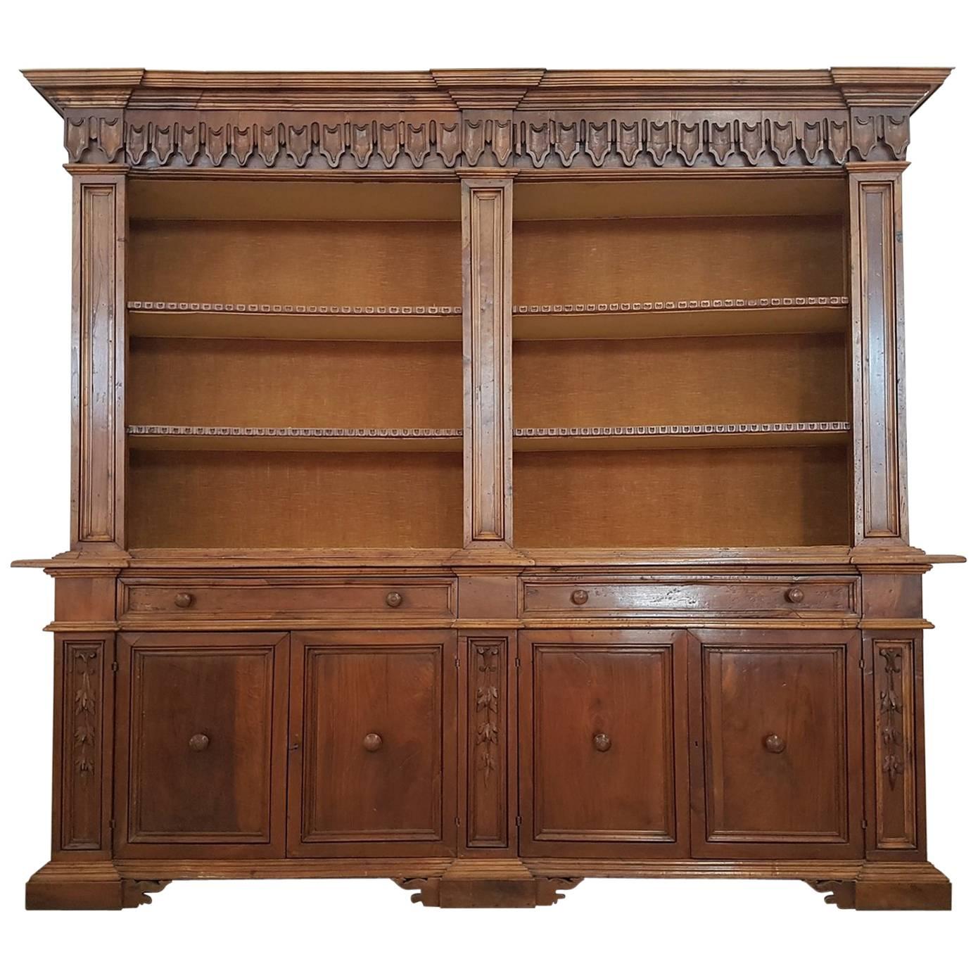 19th Century Italian Walnut Wood Bookcase or Sideboard
