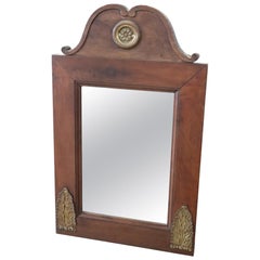 19th Century Italian Walnut Wood Wall Mirror with Gilded Bronze Decorations