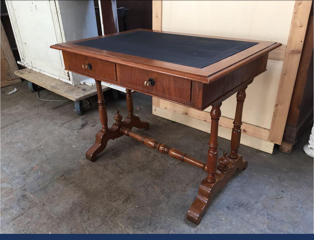 19th century Italian walnut writing desk with drawers, 1890s.