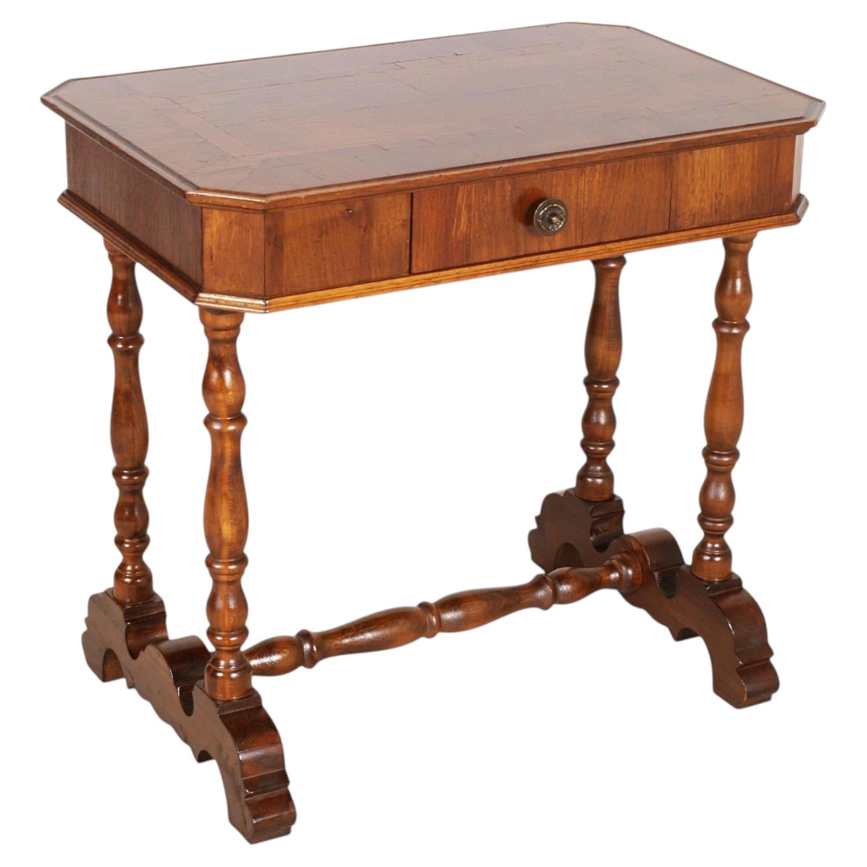 19th Century Italian Walnut Writing Table with Inlay, Drawer, Asolo Provenance For Sale