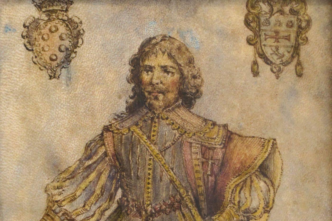 Hand-Carved 19th Century Italian Watercolor Painting depicting the Duke of Coimbra For Sale