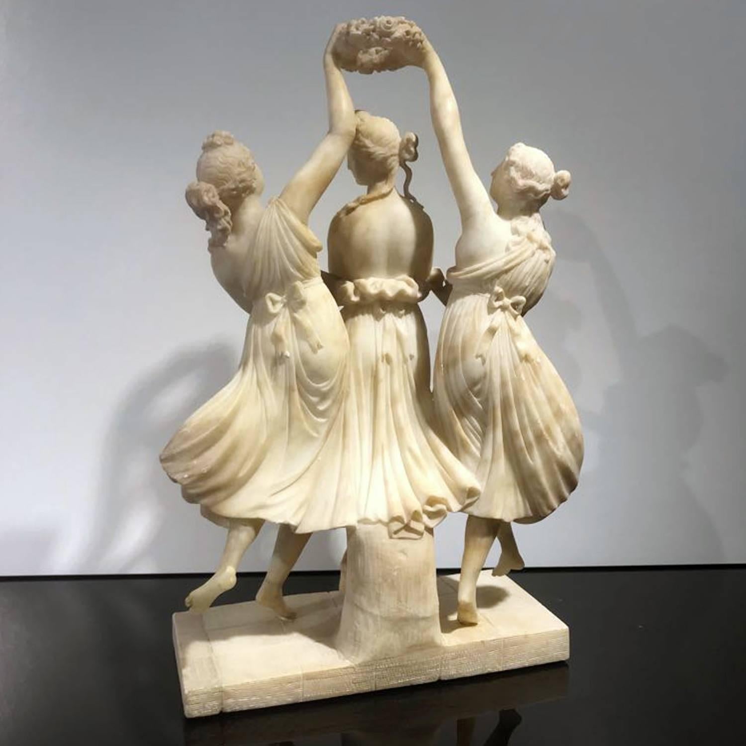 19th Century Italian White Alabaster Statue of the Three Graces 3