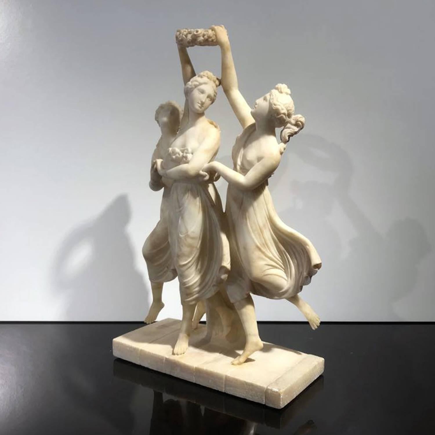 19th Century Italian White Alabaster Statue of the Three Graces 4