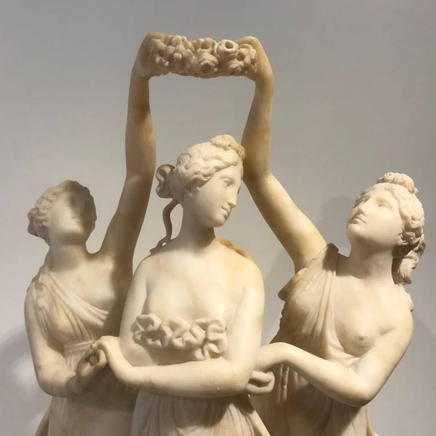 19th Century Italian White Alabaster Statue of the Three Graces 5
