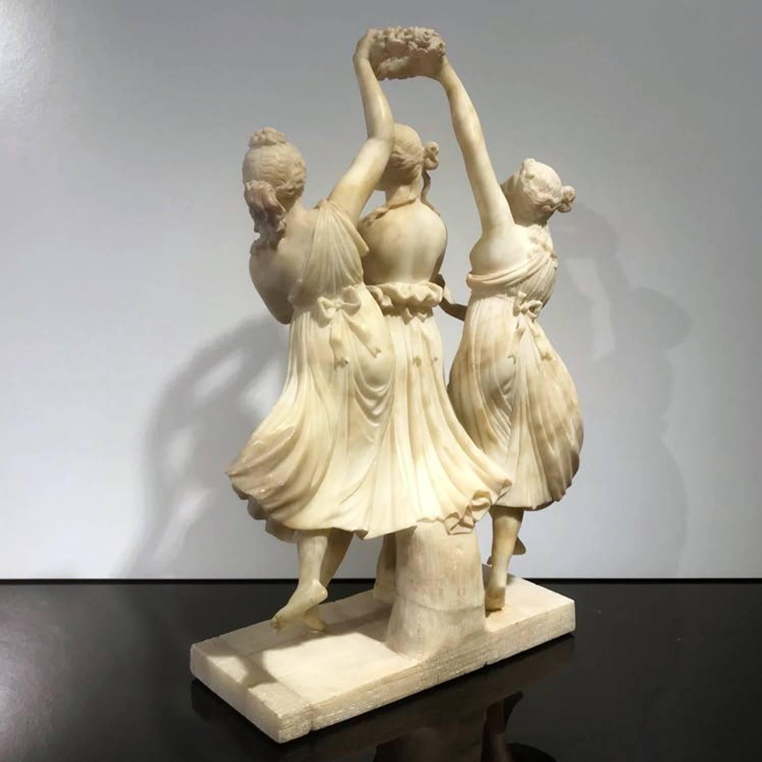 19th Century Italian White Alabaster Statue of the Three Graces 6