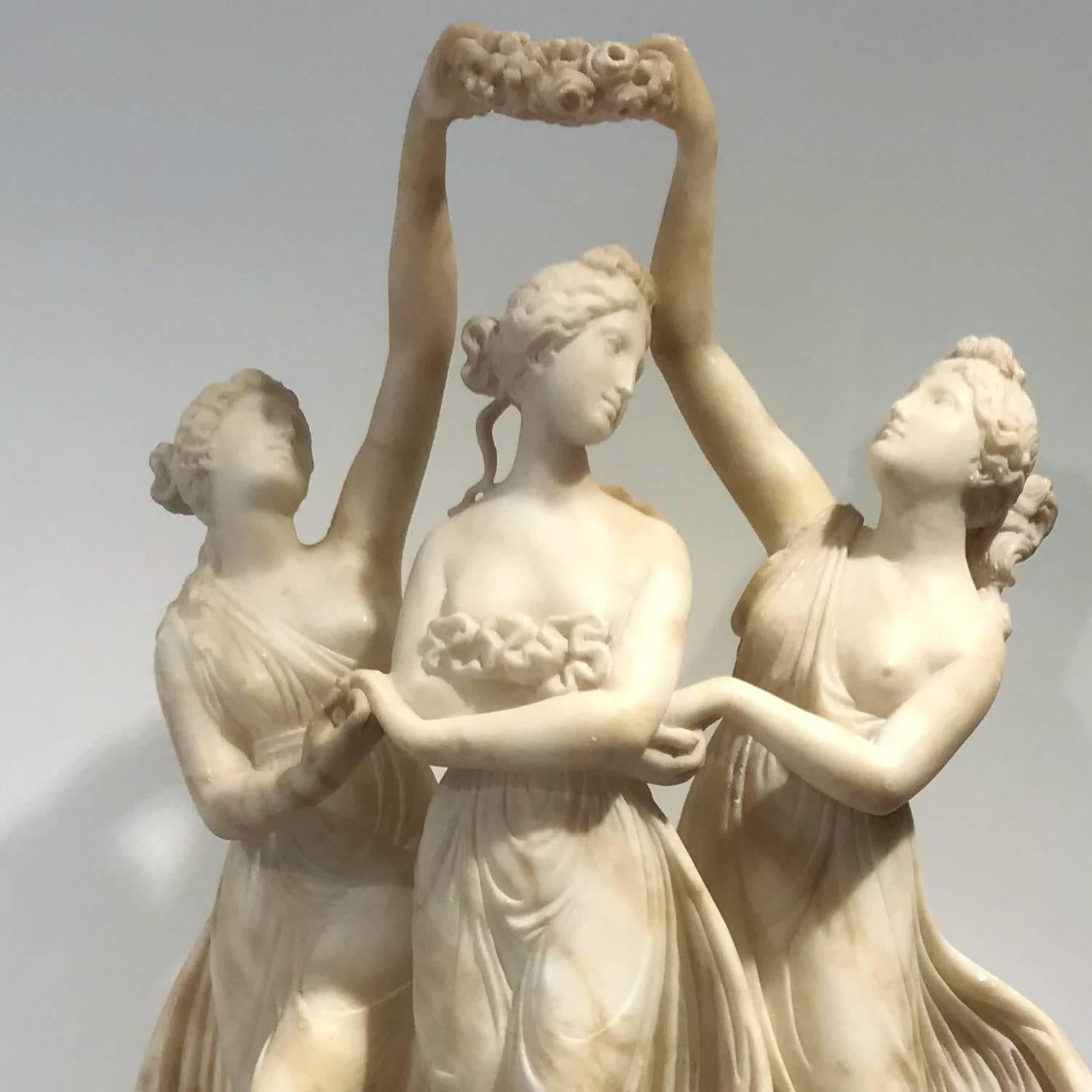 19th Century Italian White Alabaster Statue of the Three Graces 7