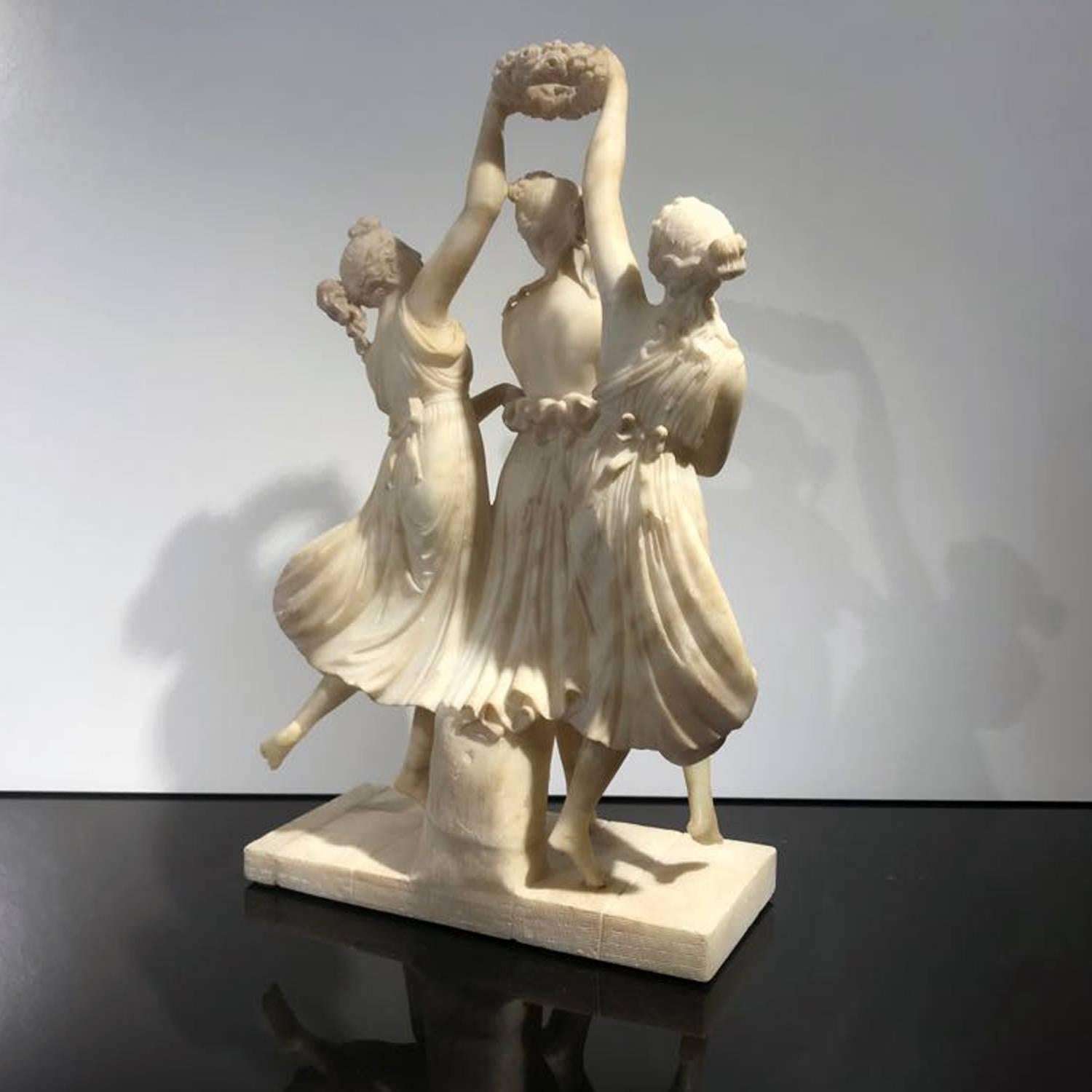 19th Century Italian White Alabaster Statue of the Three Graces 8