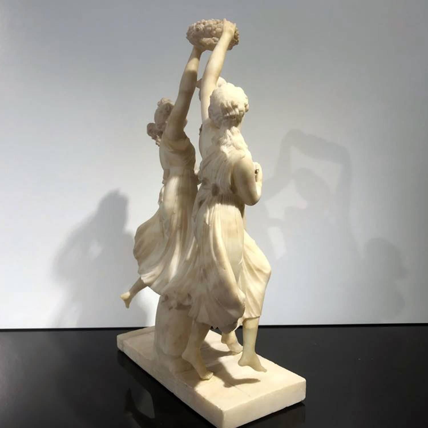 19th Century Italian White Alabaster Statue of the Three Graces 10