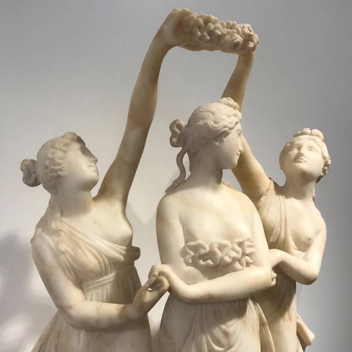 19th Century Italian White Alabaster Statue of the Three Graces 11