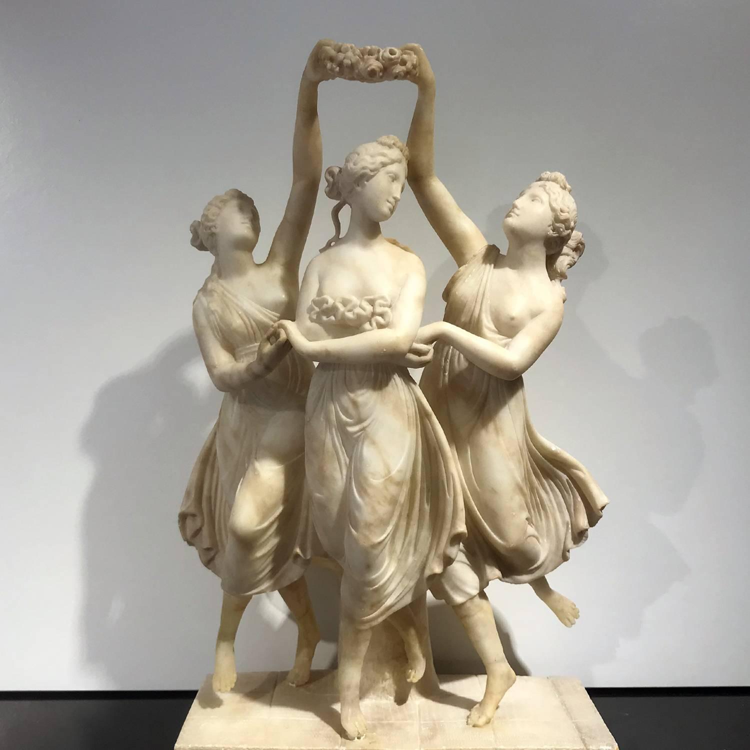 19th Century Italian White Alabaster Statue of the Three Graces 12