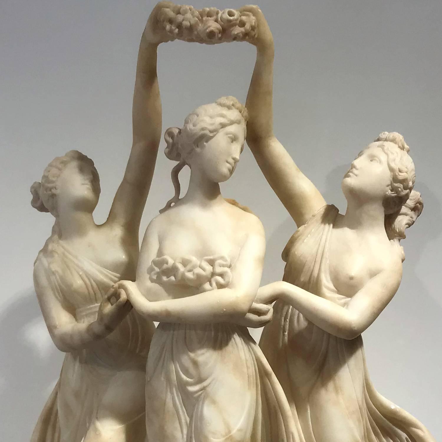 19th Century Italian White Alabaster Statue of the Three Graces 13