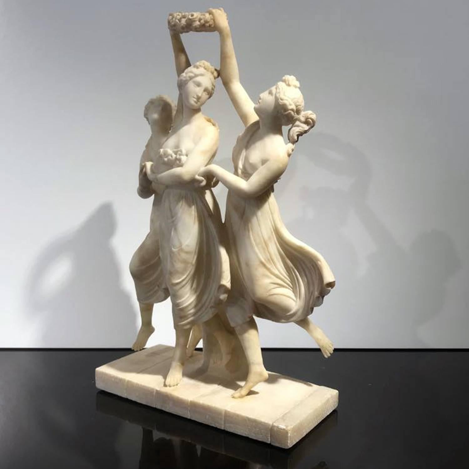 19th Century Italian White Alabaster Statue of the Three Graces 1