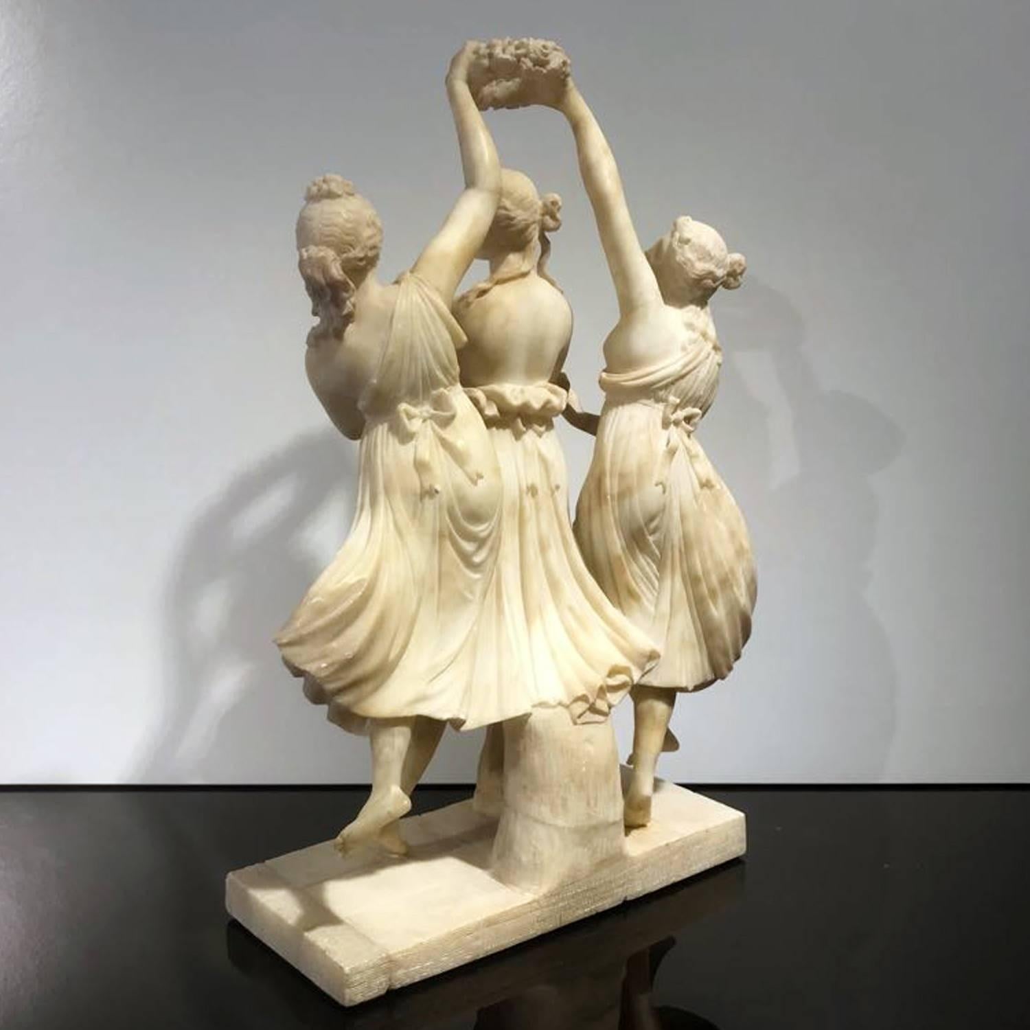 19th Century Italian White Alabaster Statue of the Three Graces 2