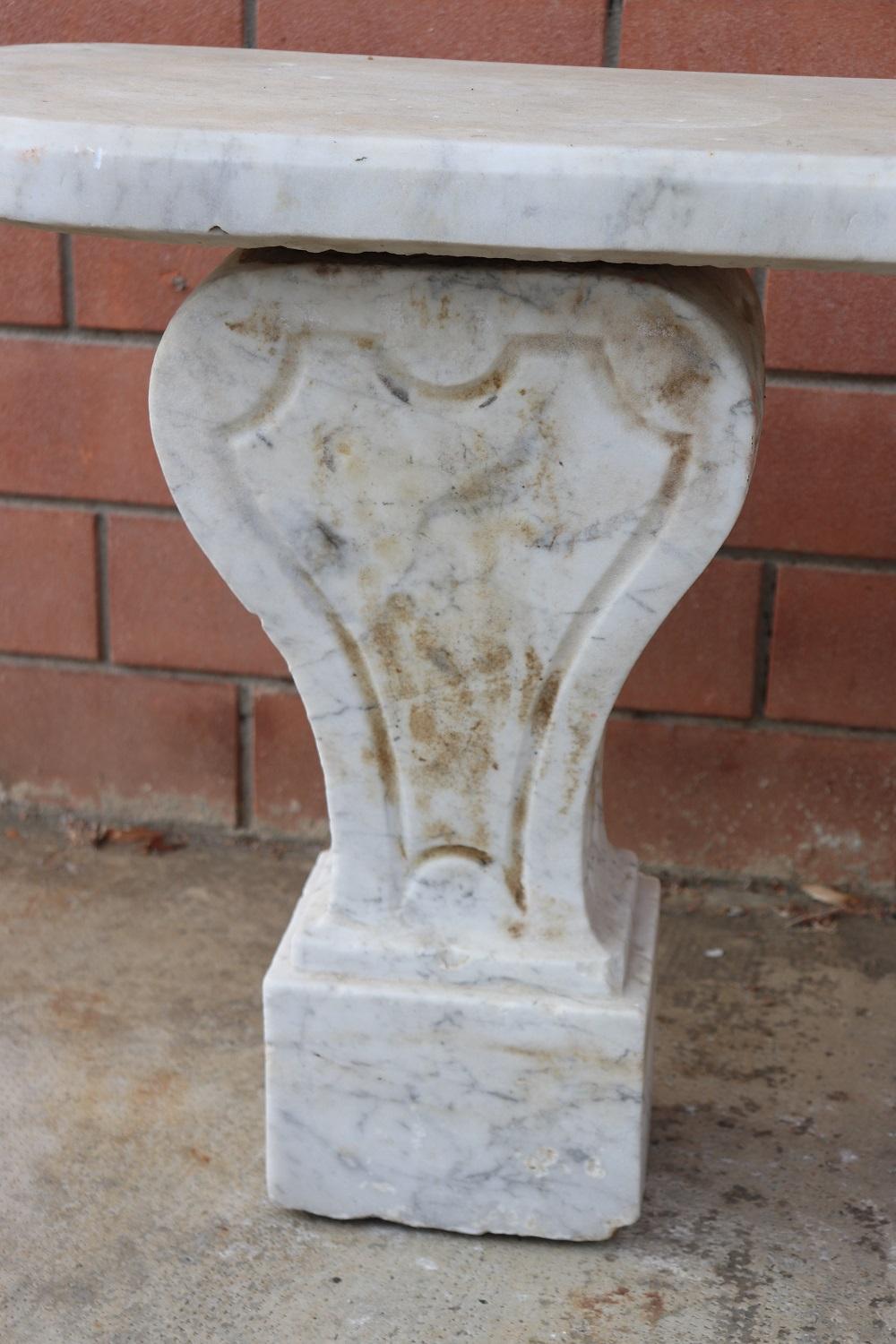 Late 19th Century 19th Century Italian White Carrara Marble Antique Outdoor and Garden Bench For Sale