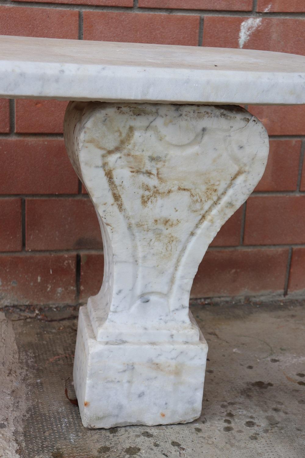 19th Century Italian White Carrara Marble Antique Outdoor and Garden Bench For Sale 1