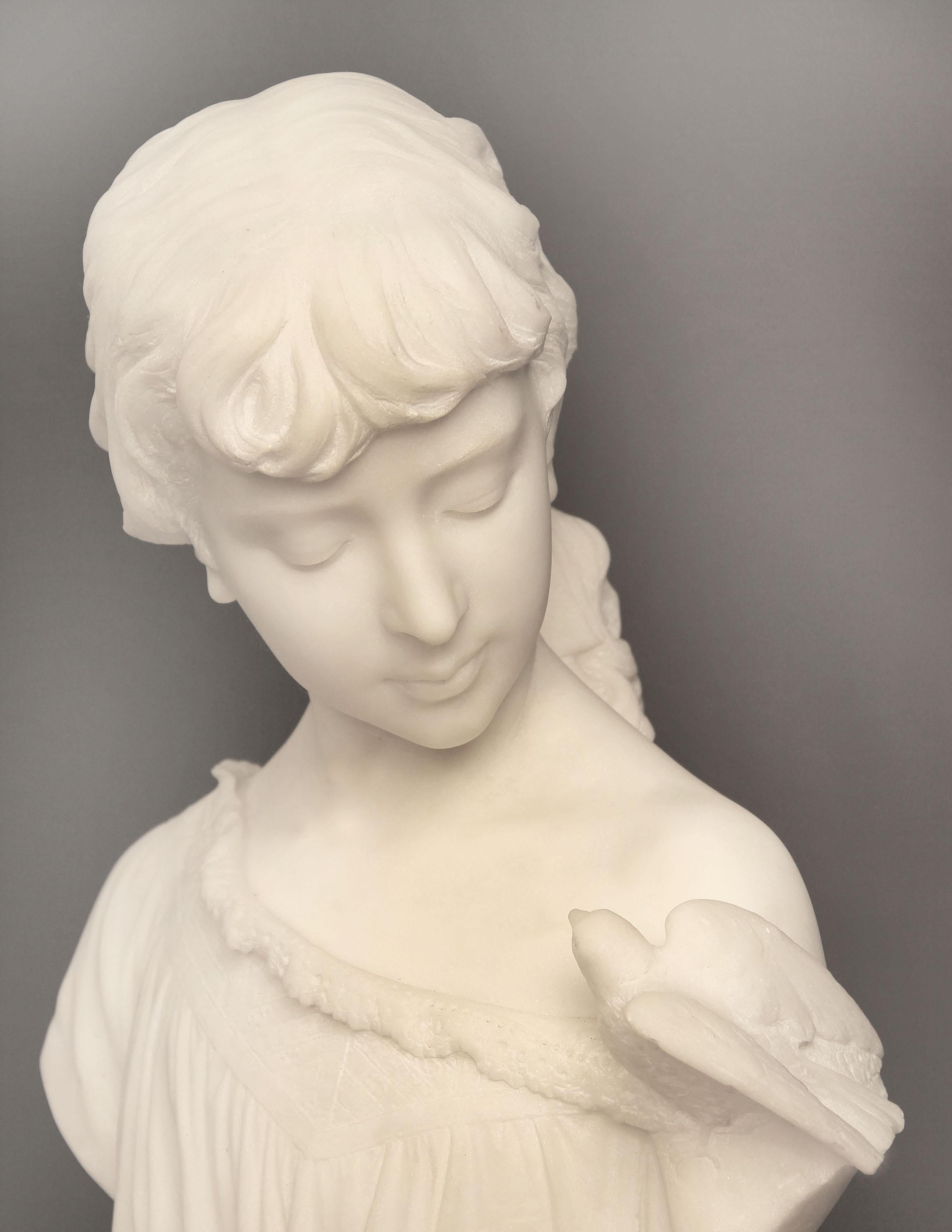 Belle Époque Buste de femme en marbre blanc de Carrare du 19ème siècle - Pietro Bazzanti en vente