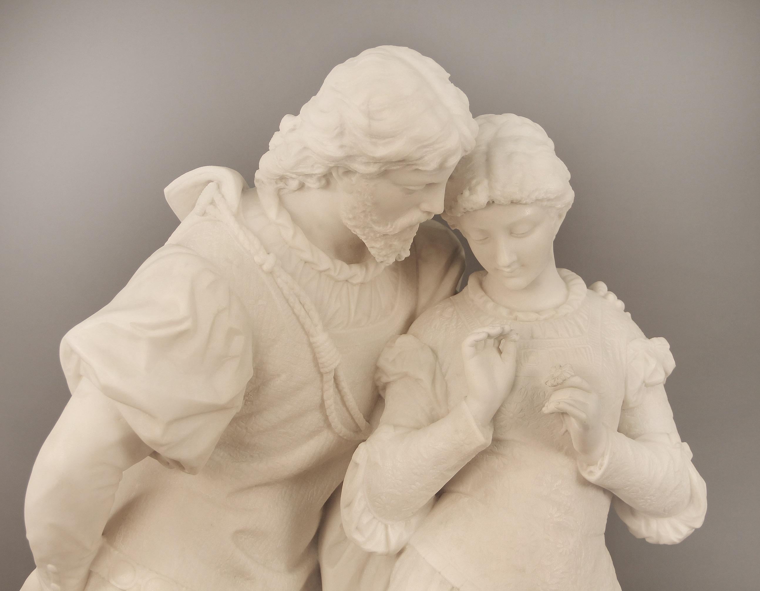 Belle Époque 19th Century Italian White Carrara Marble, “Paolo and Francesca” by Romanelli For Sale