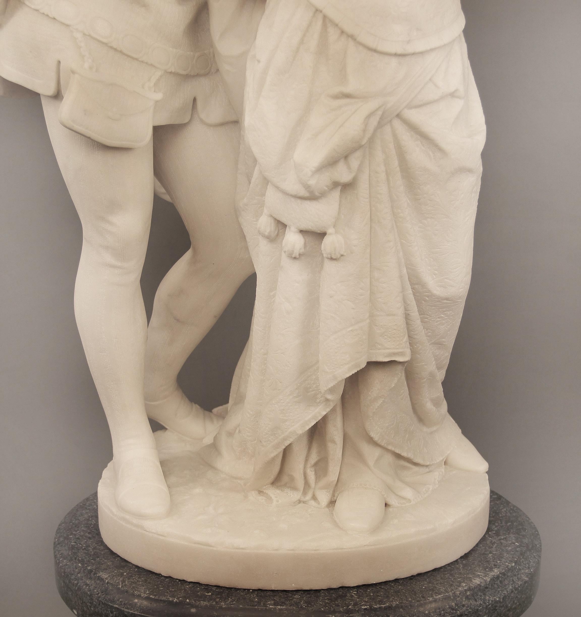 19th Century Italian White Carrara Marble, “Paolo and Francesca” by Romanelli For Sale 1