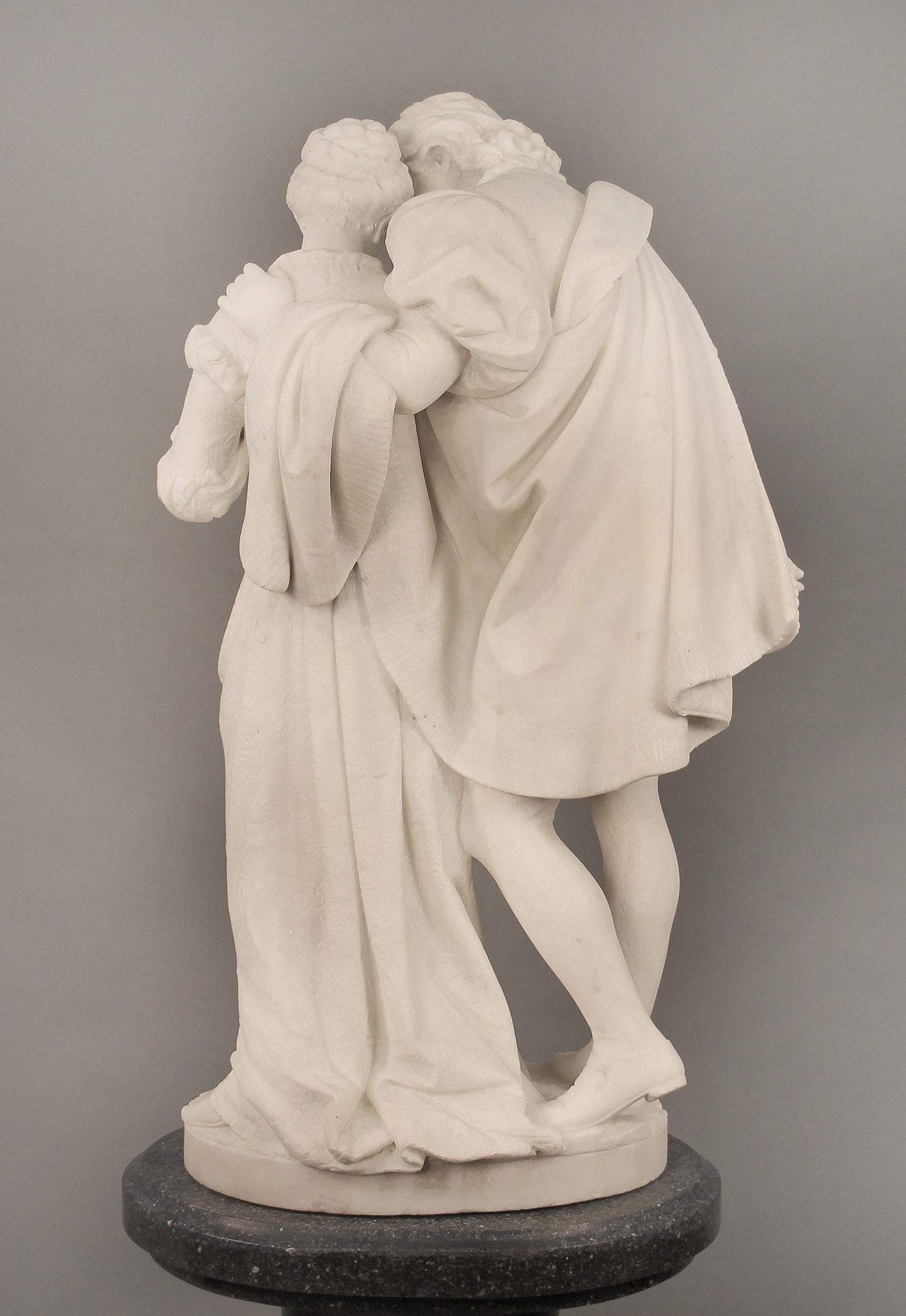 19th Century Italian White Carrara Marble, “Paolo and Francesca” by Romanelli For Sale 2