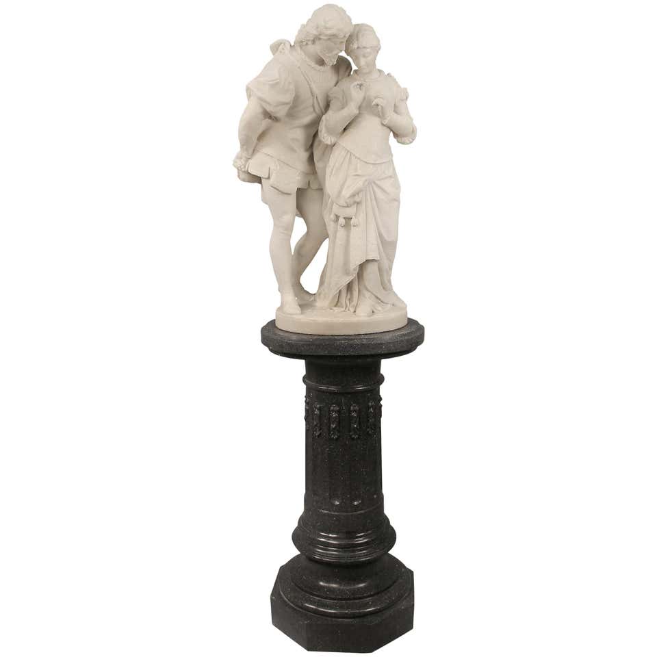 19th Century Italian White Carrara Marble, “Paolo and Francesca” by Romanelli For Sale