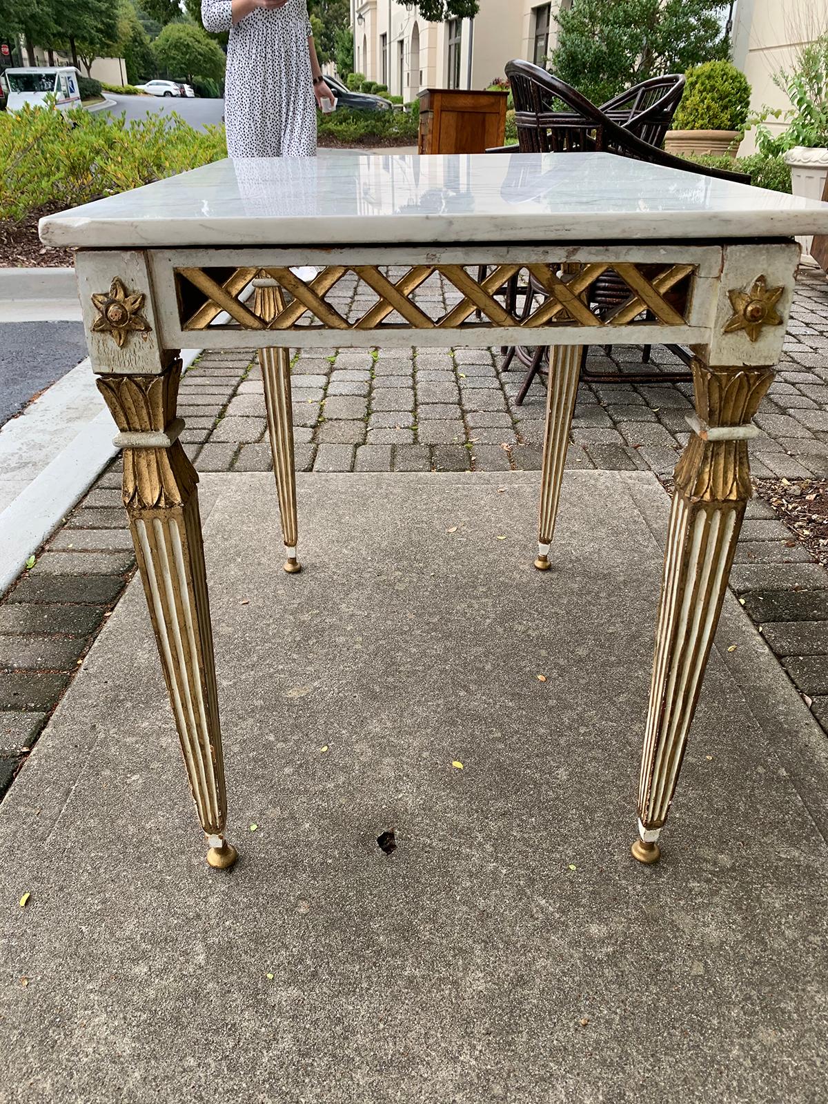 19th Century Italian White and Gilt Painted Side Table with White Marble Top 10