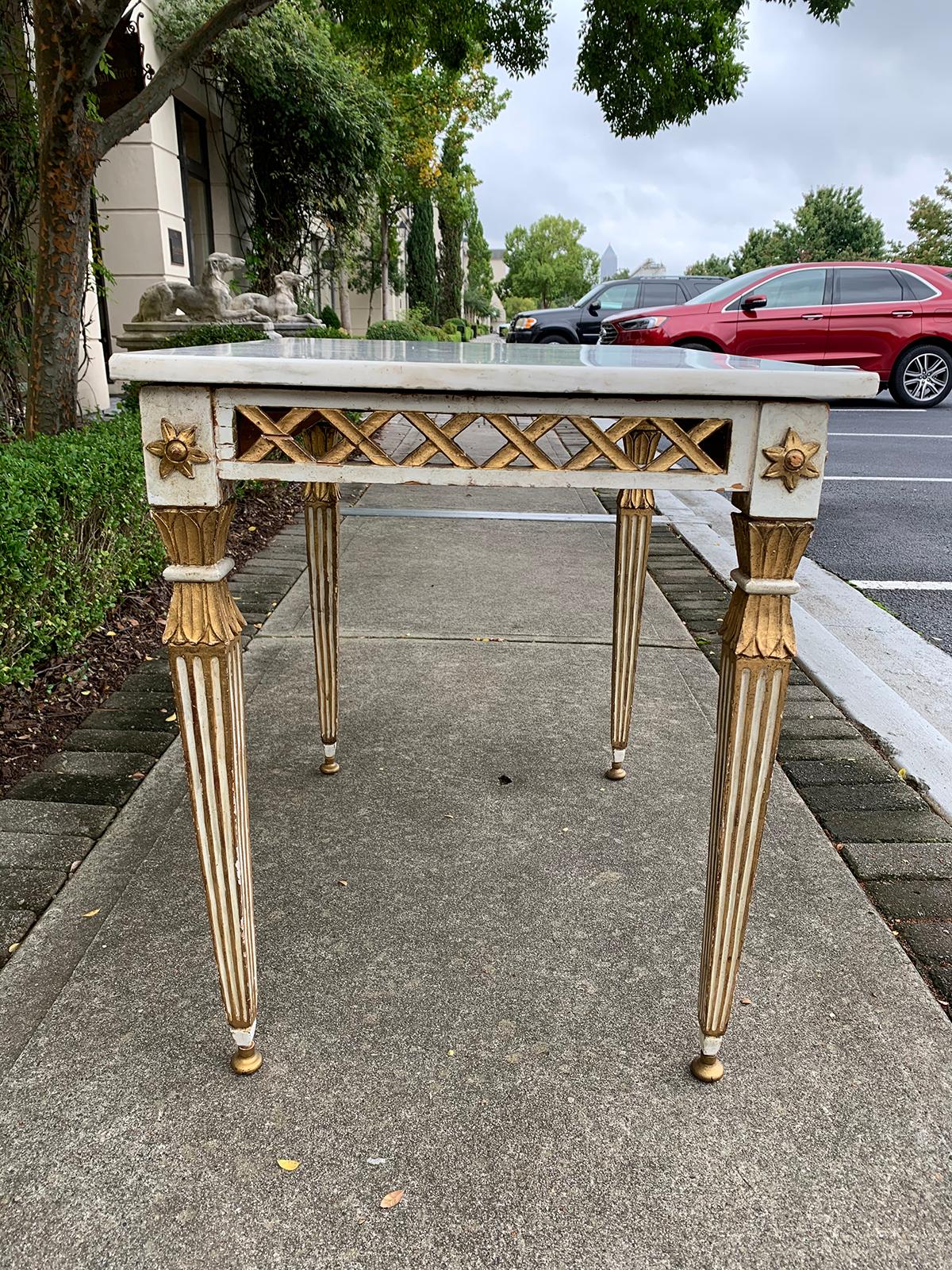 19th Century Italian White and Gilt Painted Side Table with White Marble Top 2