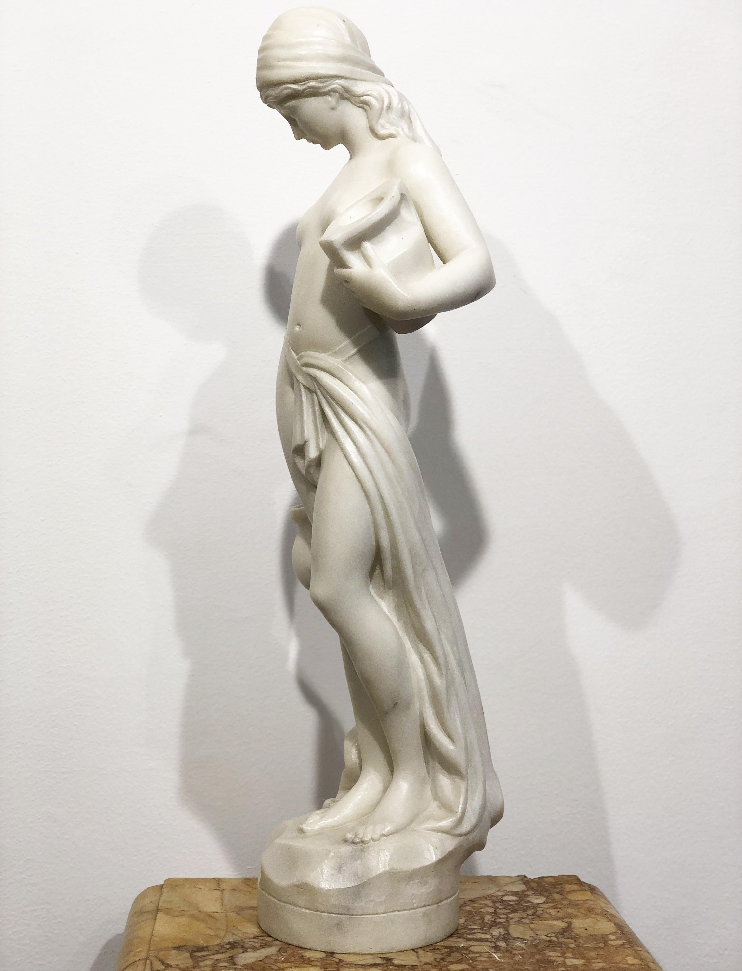 19th Century Italian White Marble Neoclassical Sculpture of Young Woman Frilli In Excellent Condition In Roma, IT