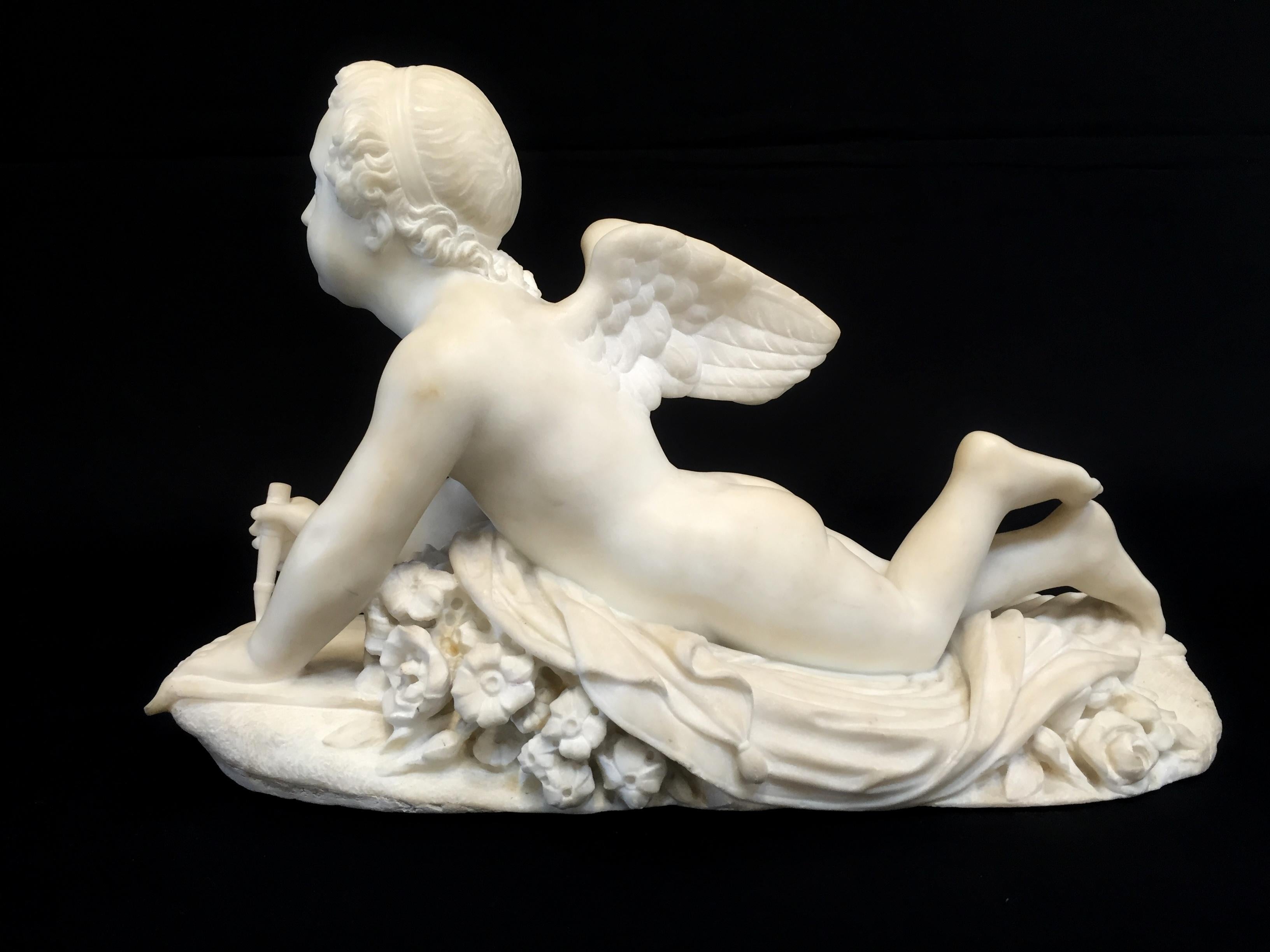 19th Century, Italian White Marble Sculpture by Pompeo Marchesi with Cupid, 1840 For Sale 5