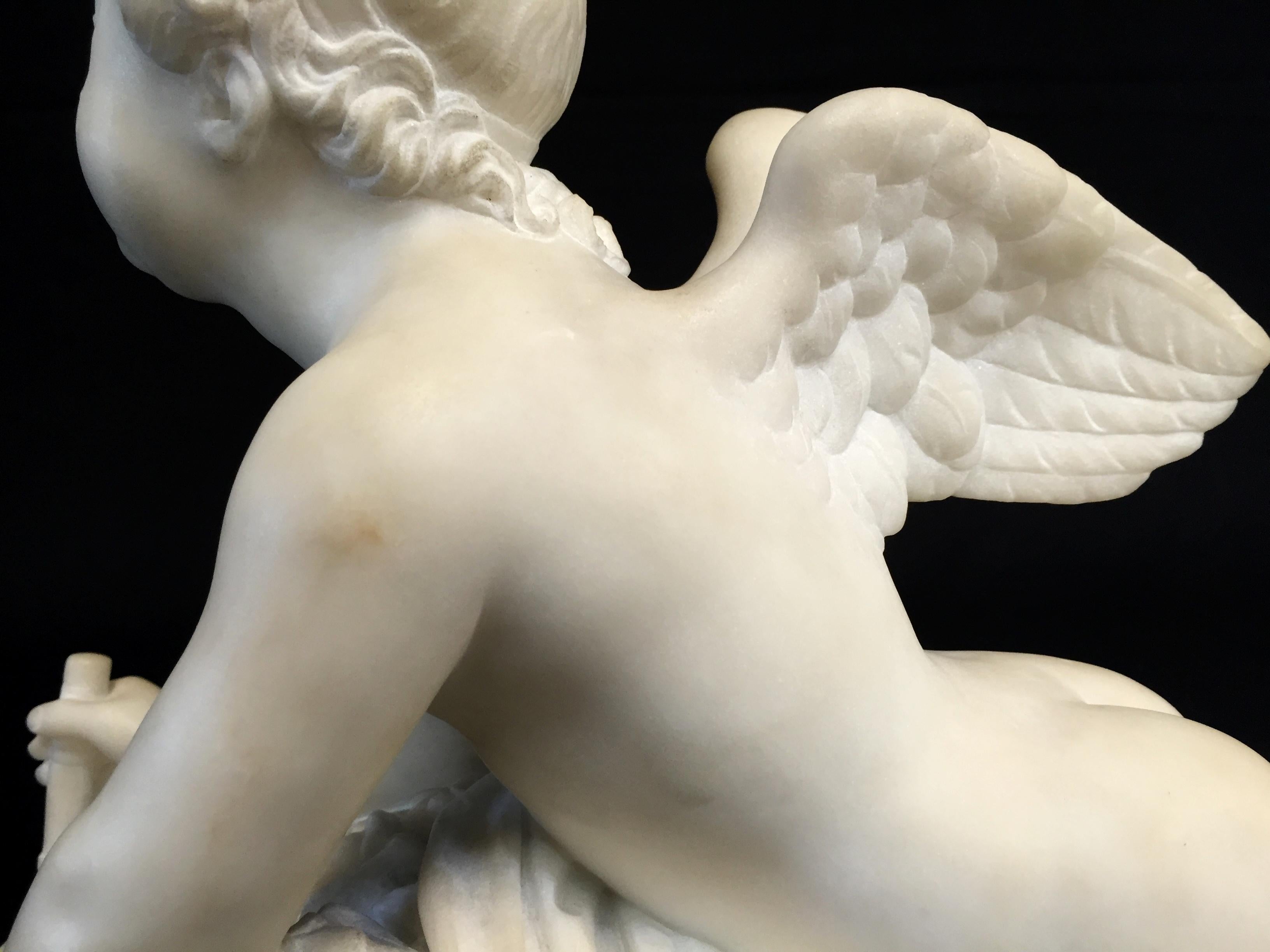 19th Century, Italian White Marble Sculpture by Pompeo Marchesi with Cupid, 1840 For Sale 8