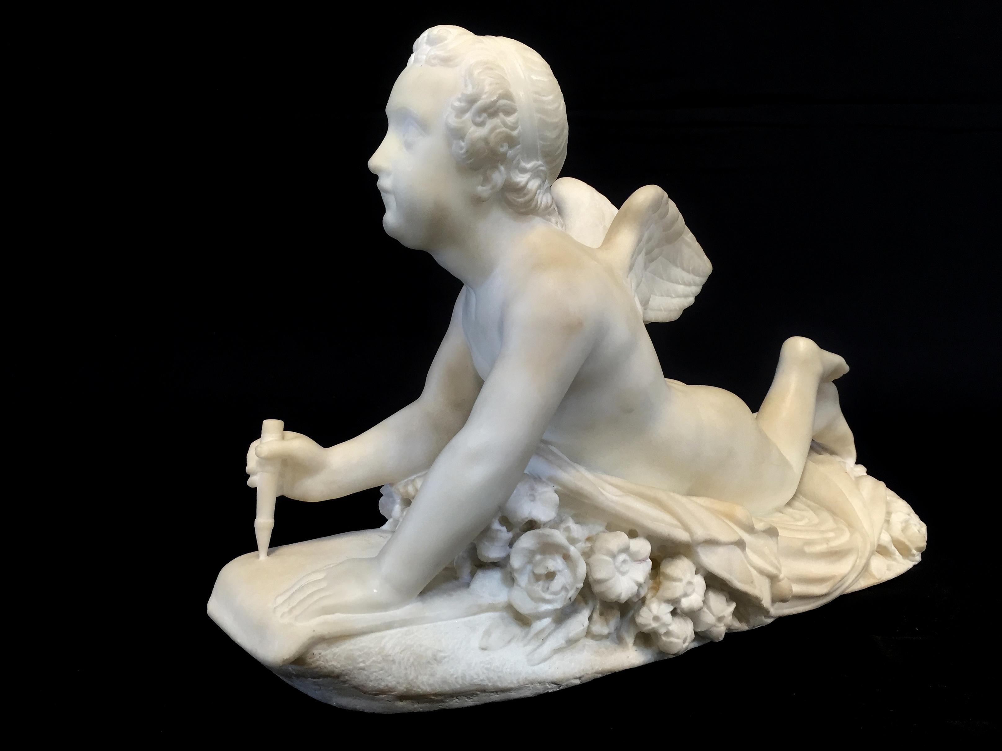 19th Century, Italian White Marble Sculpture by Pompeo Marchesi with Cupid, 1840 For Sale 9