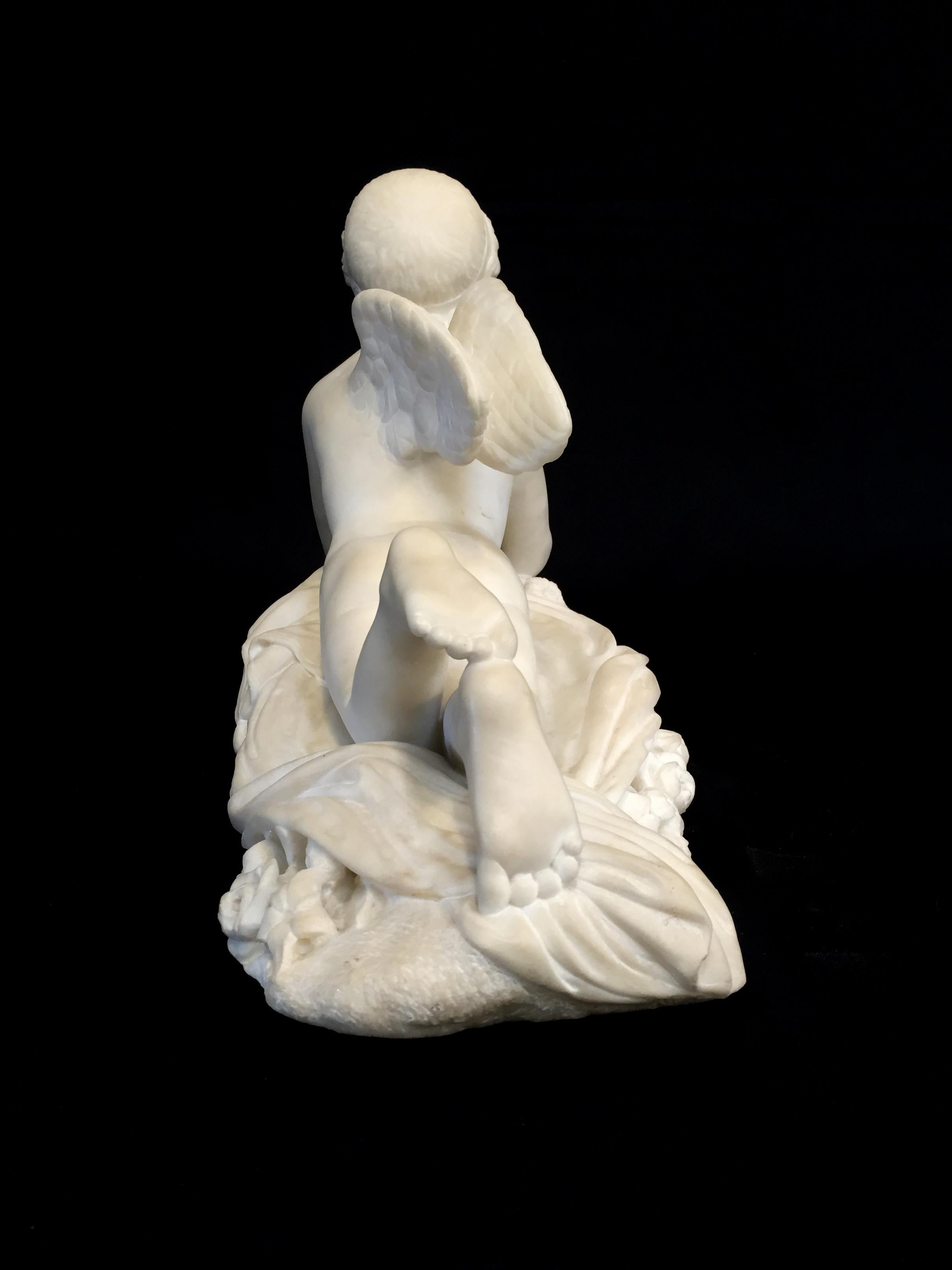 Romantic 19th Century, Italian White Marble Sculpture by Pompeo Marchesi with Cupid, 1840 For Sale