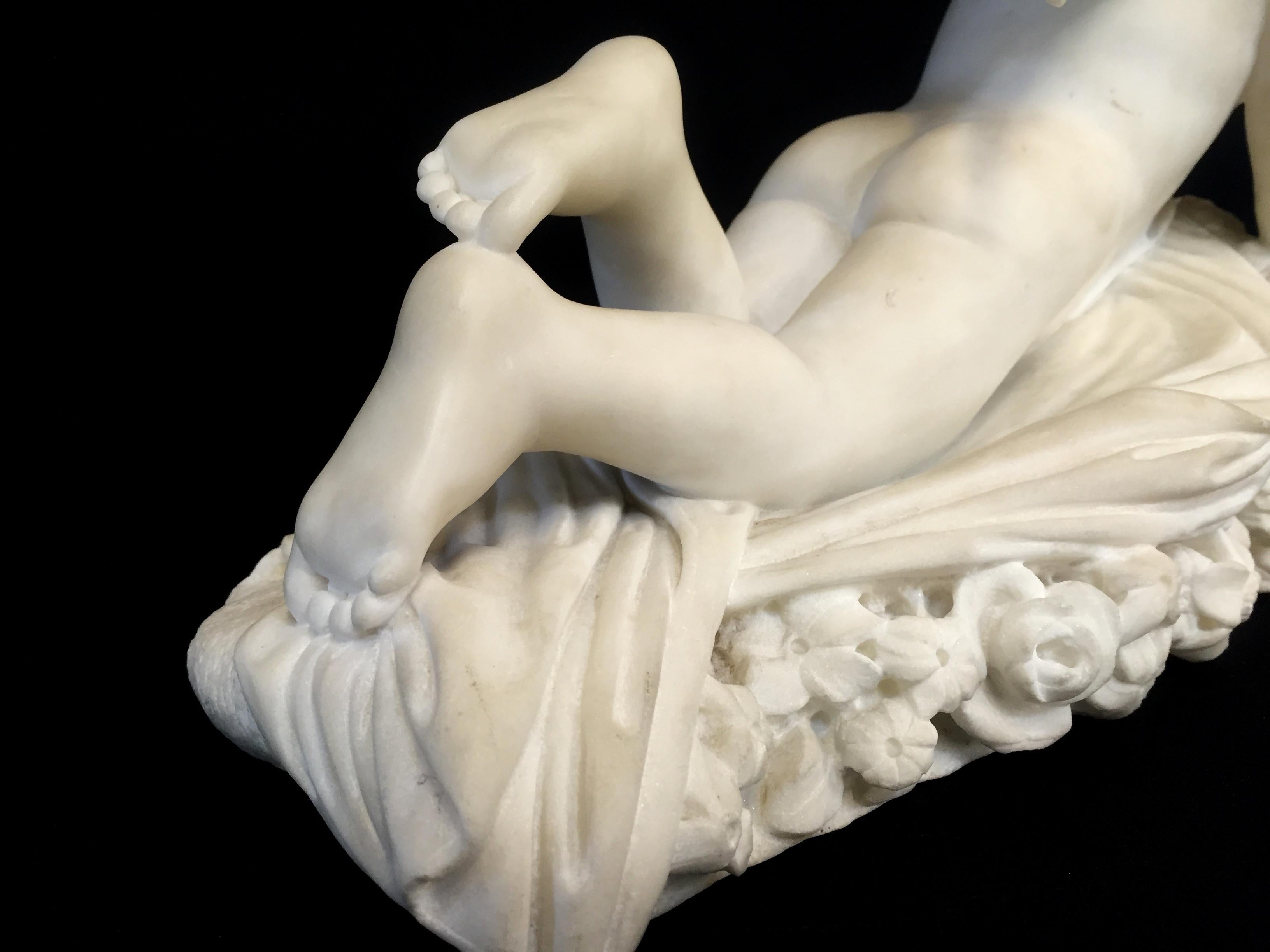 Mid-19th Century 19th Century, Italian White Marble Sculpture by Pompeo Marchesi with Cupid, 1840 For Sale