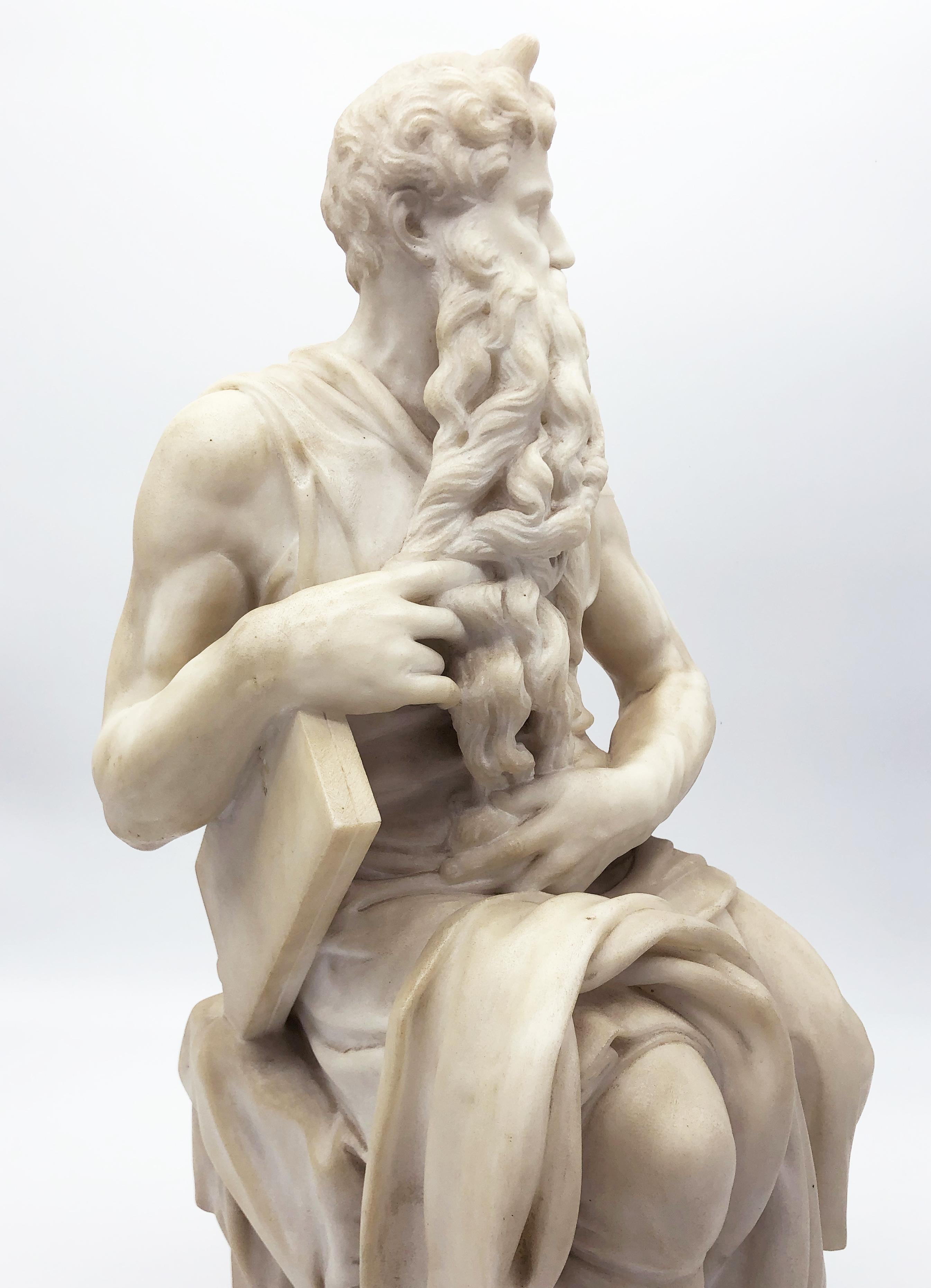 19th Century Italian White Marble Sculpture of Mosè after Michelangelo 3